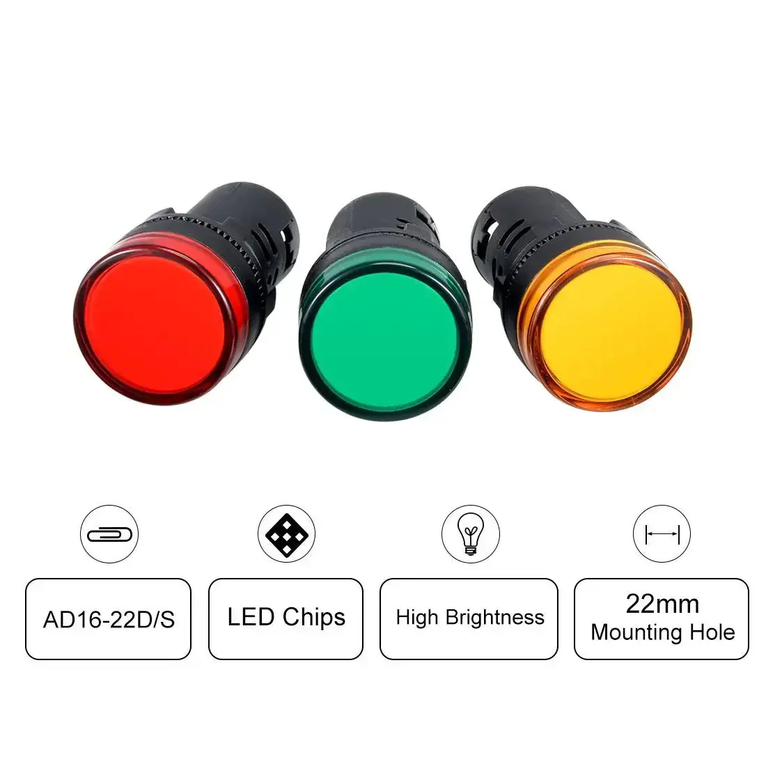 4 Pack Tri Color LED Indicator Lights 24V AC DC 22mm Panel Mount Kit With Red Green Yellow LEDs For Electrical Control Panels HVAC DIY Projects Easy Plug And Play Screw Clamp Connection And Slim Behind Panel Design - Image 2