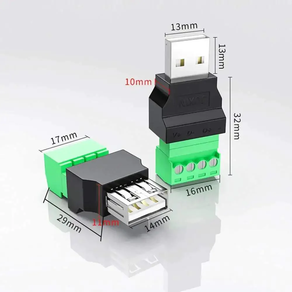 4 Pack USB 2.0 Type A Male Female To 4 Pin Screw Terminal Block Connector Adapters, Portable Pluggable Type Converter For Easy Power And Data Testing, 300V 8A, Nickel Plated, Plug And Play - Image 3