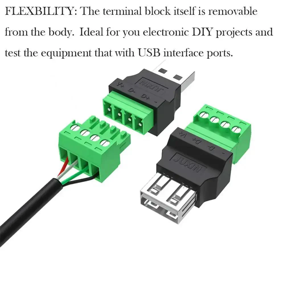 4 Pack USB 2.0 Type A Male Female To 4 Pin Screw Terminal Block Connector Adapters, Portable Pluggable Type Converter For Easy Power And Data Testing, 300V 8A, Nickel Plated, Plug And Play - Image 4