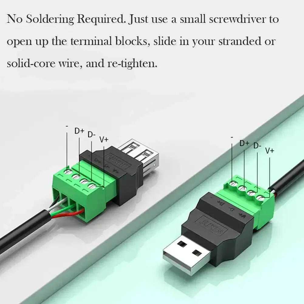 4 Pack USB 2.0 Type A Male Female To 4 Pin Screw Terminal Block Connector Adapters, Portable Pluggable Type Converter For Easy Power And Data Testing, 300V 8A, Nickel Plated, Plug And Play - Image 6