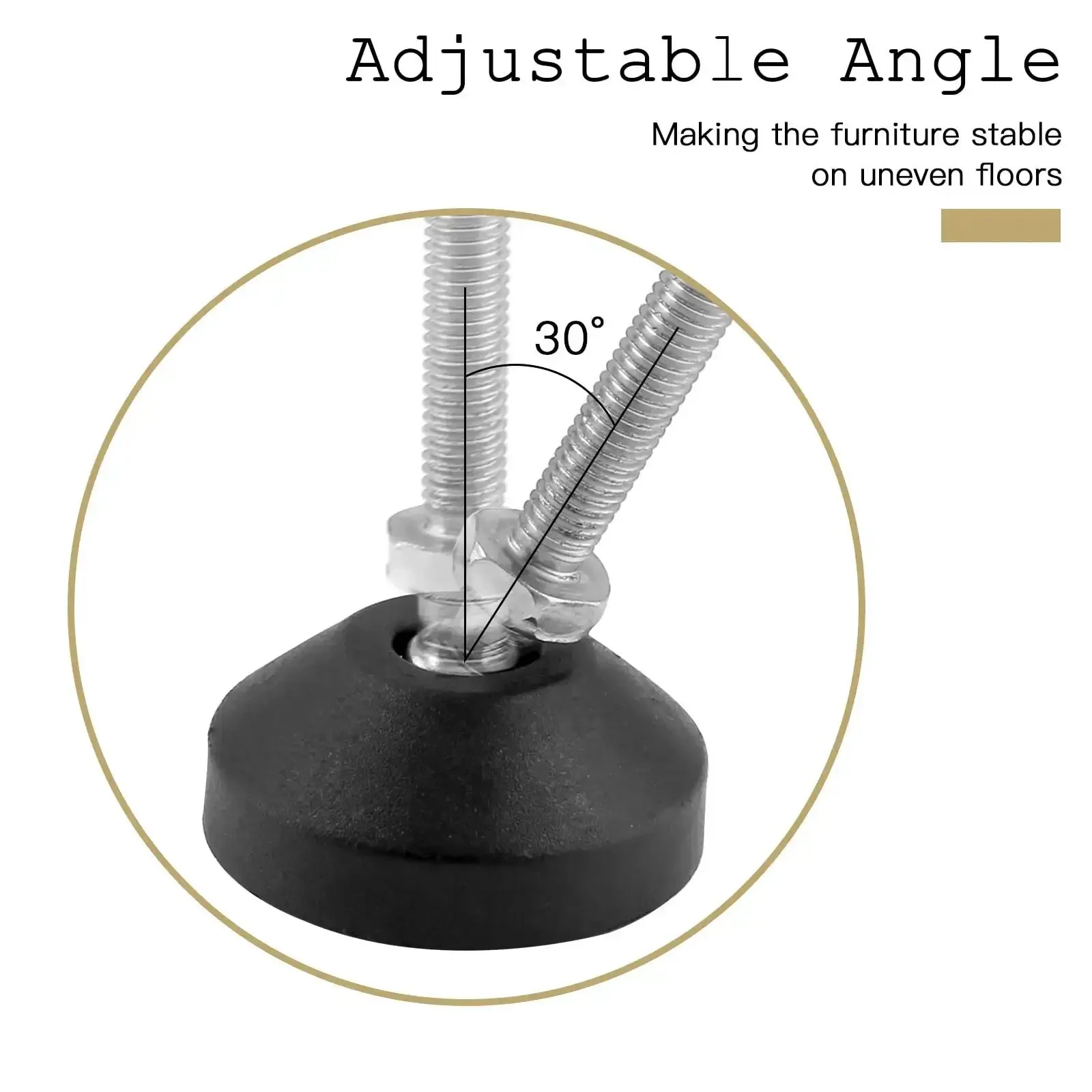 4 Pcs M8 Metal Adjustable Leveling Feet Heavy Duty Swivel Furniture Glides Leveler For Tables Desks Shelves And Chairs Black 5.1 In By 1.9 In 130mm By 48mm With Adjustable 90 Degree To 60 Degree For Stability - Image 4