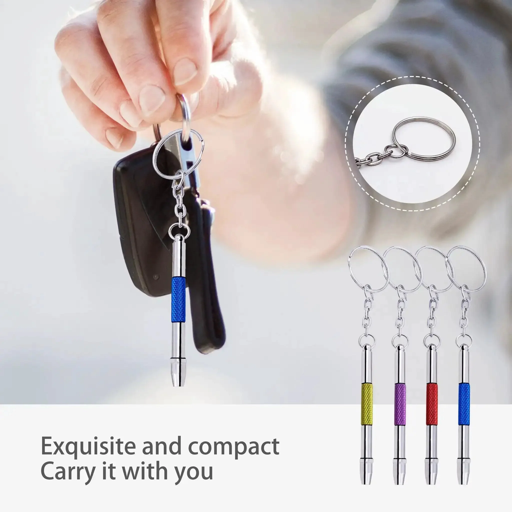 4 Pcs Mini Eyeglass Screwdriver Set 4 In 1 Precision Kit For Eyeglass Sunglass And Watch Repair With Keychain Pocket Size Non Slip Grips Stainless Steel Alloy Handles In Red Blue Purple And Yellow - Image 2