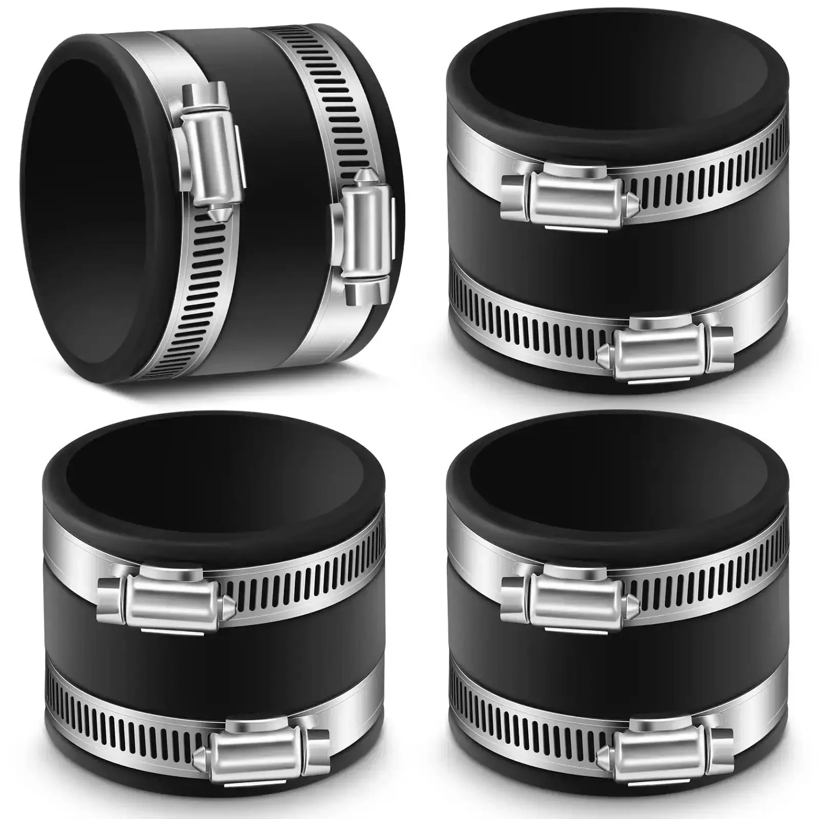 4 Piece 2-1/2 Inch Dust Control Flex Cuffs With Stainless Steel Hose Clamps And Flexible PVC Couplings For Plastic And Copper Plumbing Connections Heavy Duty Dust Collection Fittings Set For Quick No Fuss Setups