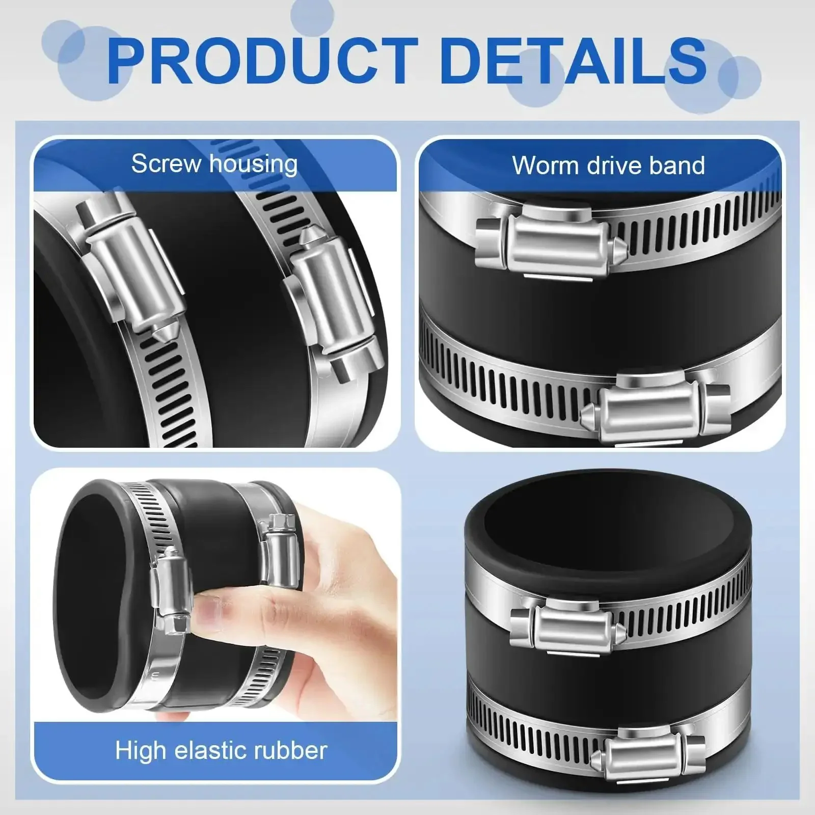4 Piece 2-1/2 Inch Dust Control Flex Cuffs With Stainless Steel Hose Clamps And Flexible PVC Couplings For Plastic And Copper Plumbing Connections Heavy Duty Dust Collection Fittings Set For Quick No Fuss Setups - Image 4