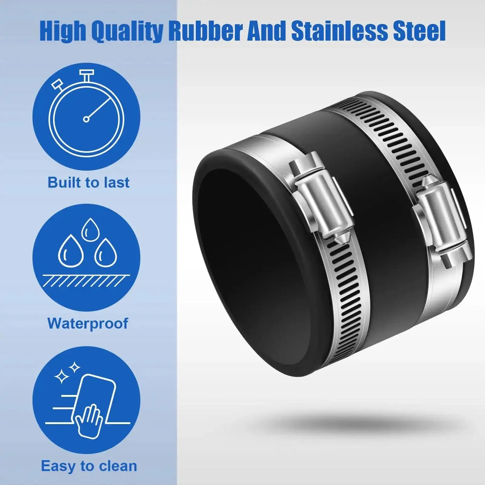 4 Piece 2-1/2 Inch Dust Control Flex Cuffs With Stainless Steel Hose Clamps And Flexible PVC Couplings For Plastic And Copper Plumbing Connections Heavy Duty Dust Collection Fittings Set For Quick No Fuss Setups - Image 5