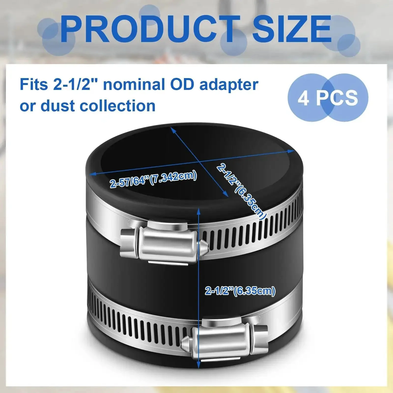4 Piece 2-1/2 Inch Dust Control Flex Cuffs With Stainless Steel Hose Clamps And Flexible PVC Couplings For Plastic And Copper Plumbing Connections Heavy Duty Dust Collection Fittings Set For Quick No Fuss Setups - Image 6