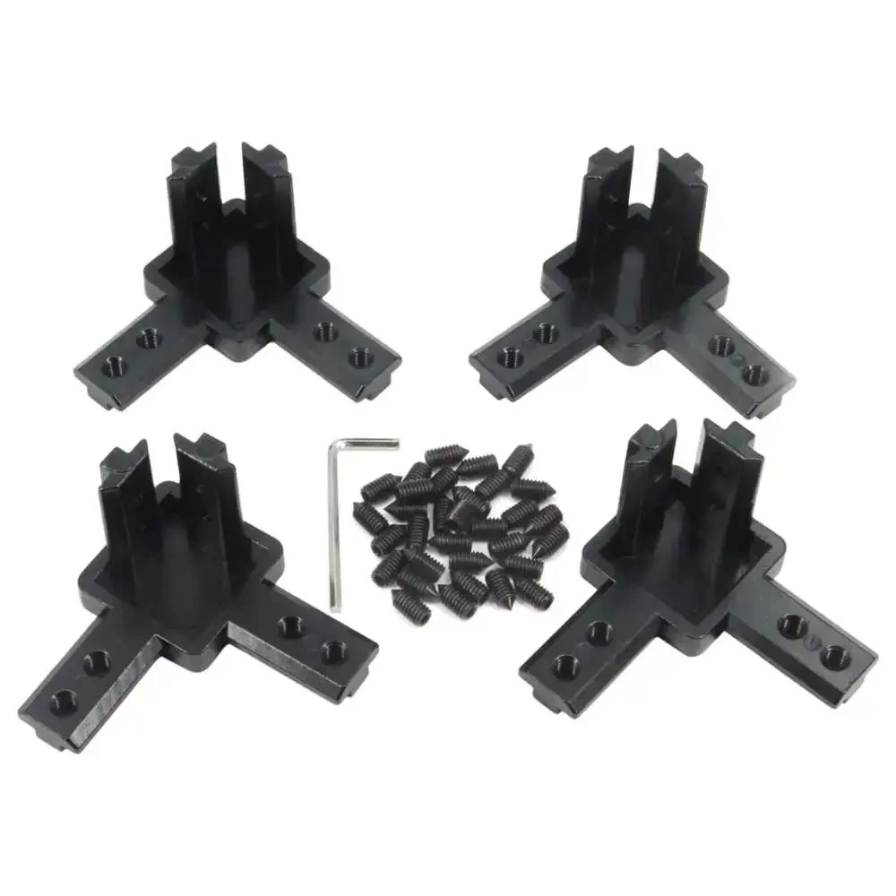 4 Piece Black 3 Way End Corner Bracket Connector With Screws For 8mm T Slot Aluminum Extrusion Profile 4040 Series For DIY Frames And Machinery Builds