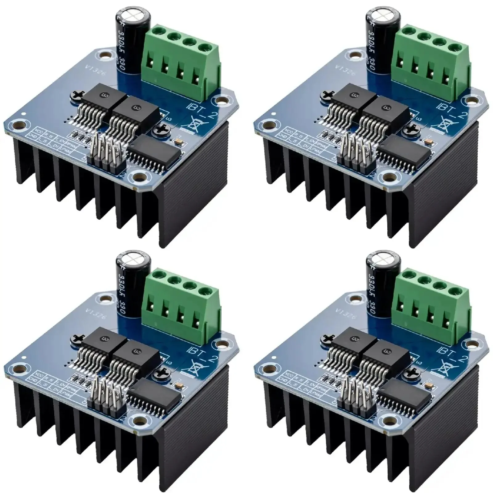 4 Piece BTS7960 43A High Power Motor Driver Module Set For Arduino Projects With Current Limiting, 5V Isolation, Onboard Power Indicator, PWM Control, Heat Sink Ready, Ideal Smart Car Driver