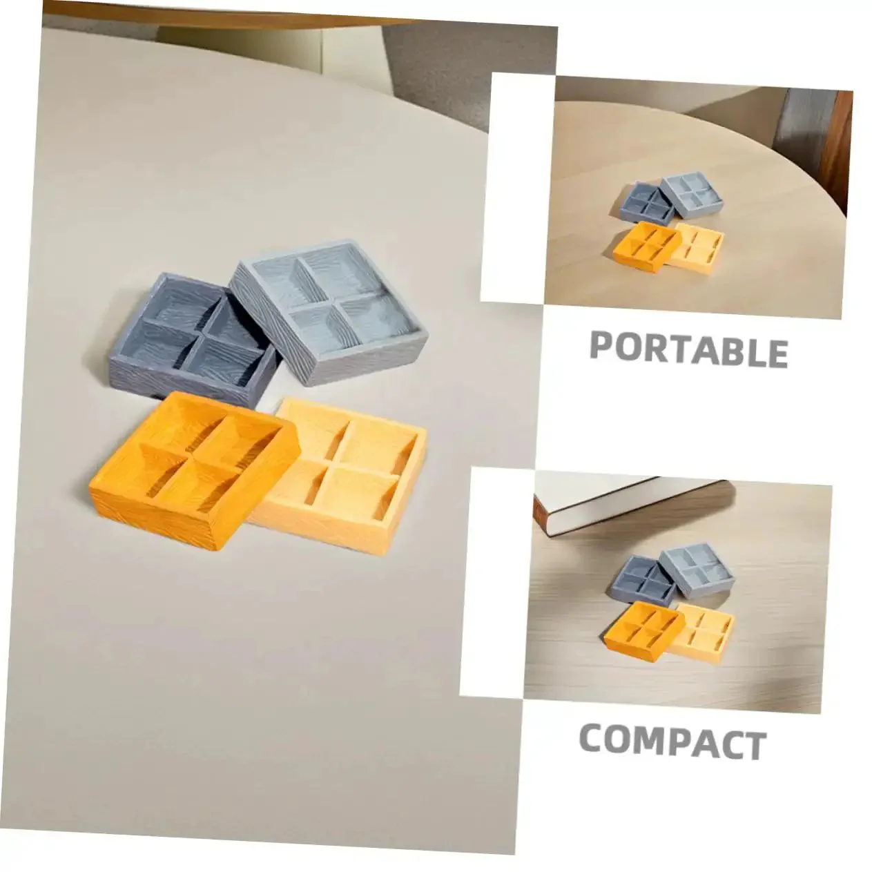 4 Piece Miniature Storage Box for Dollhouse Resin Four Grid Organizer for Candy and Nuts Cool Tiny Items and Mini Scene Decor Portable Home Office Use Anywhere - Image 4