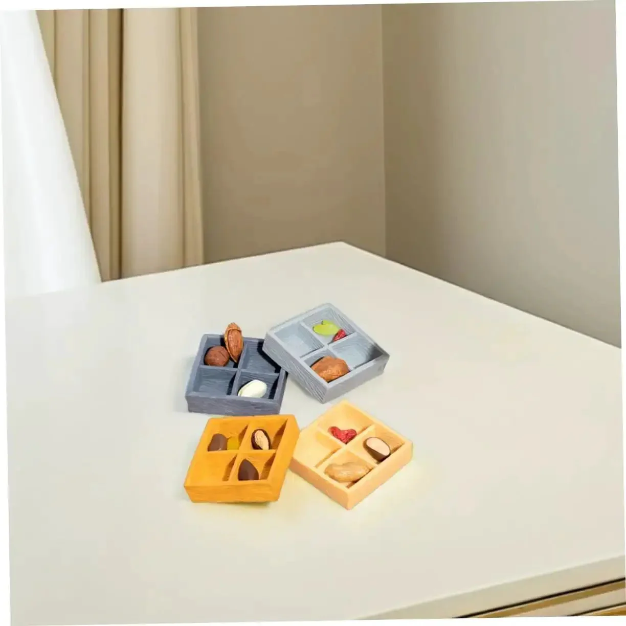 4 Piece Miniature Storage Box for Dollhouse Resin Four Grid Organizer for Candy and Nuts Cool Tiny Items and Mini Scene Decor Portable Home Office Use Anywhere - Image 6