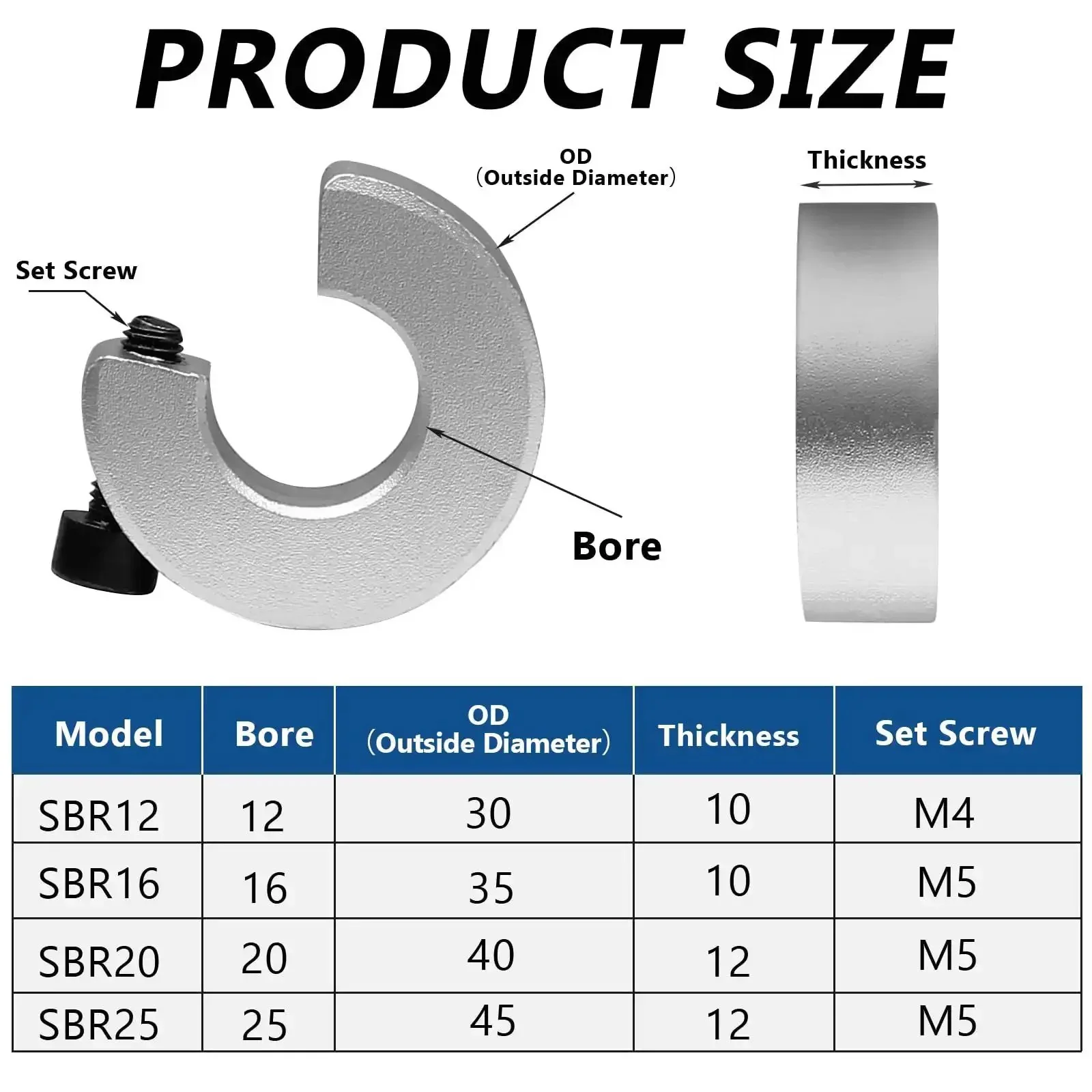 4 Piece Shaft Collars For SBR20 20mm Bore 40mm OD 12mm Thick Aluminum Locking Collars Clamp On With M5 Set Screws Anodized Linear Rail Stop For CNC And Linear Motion Systems - Image 6