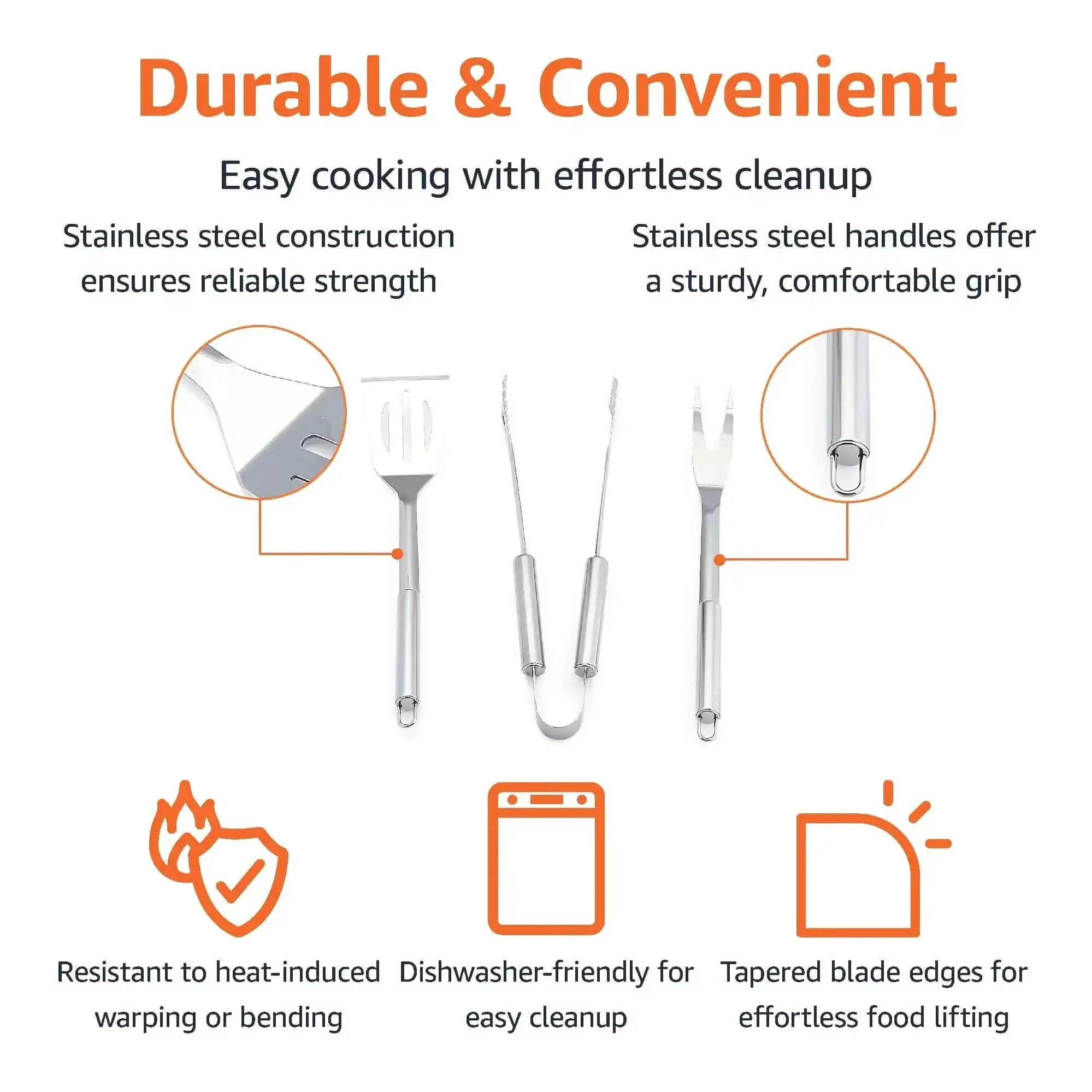 4 Piece Stainless Steel BBQ Grilling Tool Set With Carry Bag Rust-Resistant And Dishwasher Safe Includes Spatula Grill Fork Tongs And Cloth Storage Pouch For Easy Cleanup And Ready To Grill Outdoor Cooking - Image 7