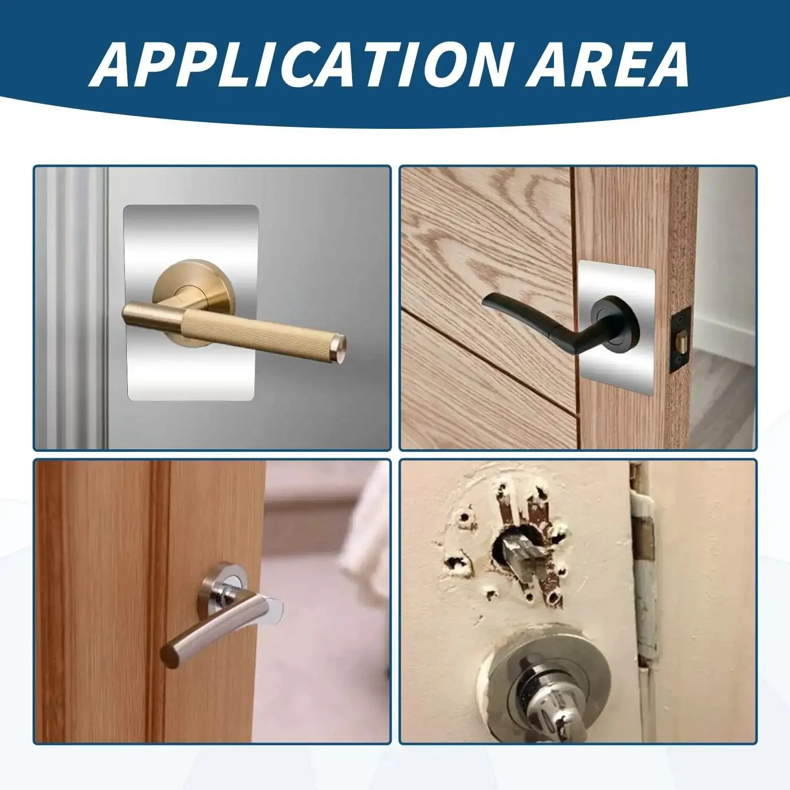 4 Piece Stainless Steel Door Reinforcement Plates Set For Covering Damaged Holes And Fixing Loose Locks Backplate Repair Door Knob Hole Cover Waterproof Rust-Resistant Brushed Finish For Lock Up Solid Security - Image 6
