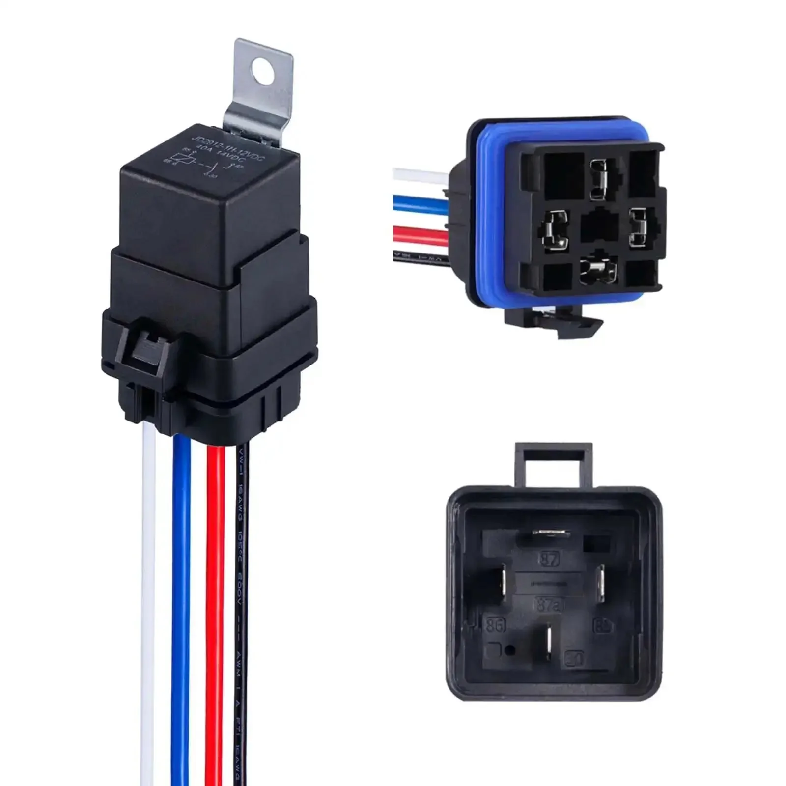 4 Pin 12V DC IP65 Waterproof Relay Harness Kit With Heavy Duty 40/30 Amp Rating 12 And 16 AWG Tinned Copper Wires SPST Automotive Relay For Horns Starters Radiator Fans Motors And Cooling Pack Of 1