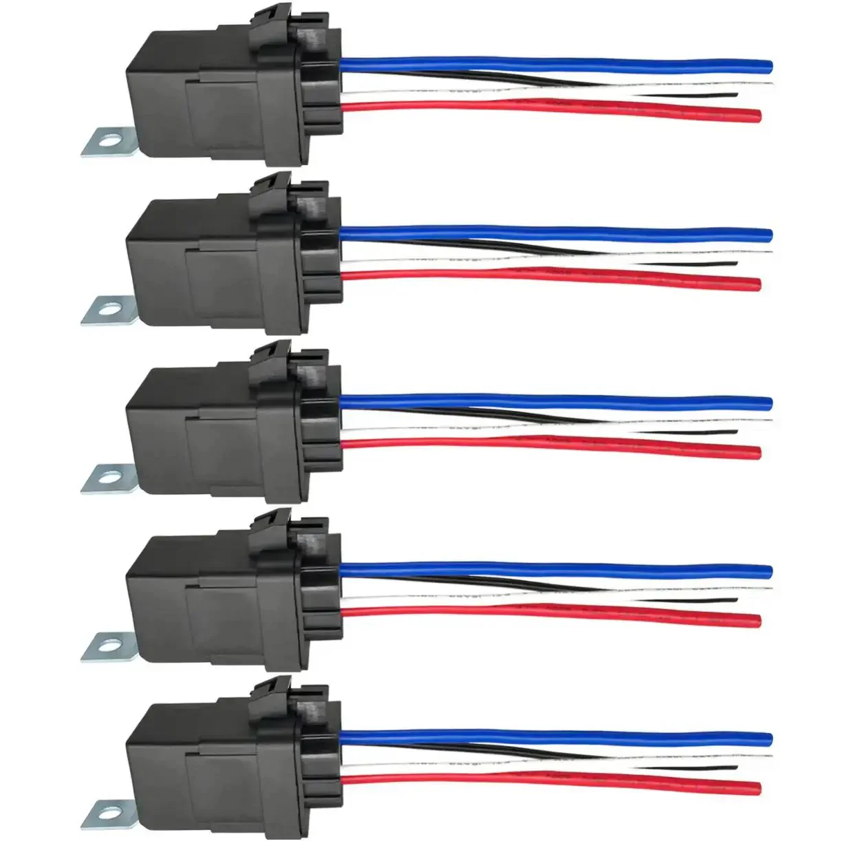 4 Pin 40 And 30 Amp 12 Volt DC Waterproof Automotive Relay With Beefy Heavy Duty Wires Pack Of 5 For Rugged Car Electrical Projects SPST Designed For Easy Relay Replacement And Quick Wiring In Lighting Kits And Accessories