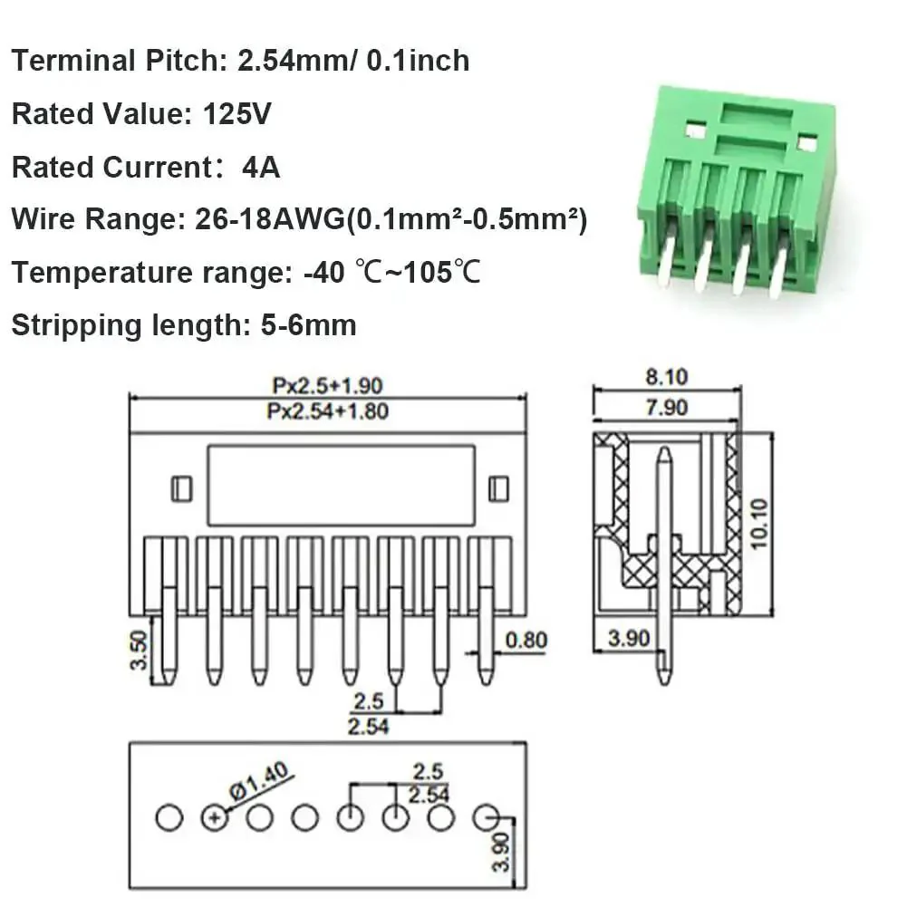 4 Pin Screw Terminal Block Connector With 2.54mm Pitch For PCB Mount, 125V 4A Rating, Supports AWG 26 To 18 Cables, Plug In No Soldering Required, Easy To Use For Prototyping, DIY Electronics Projects - Image 4
