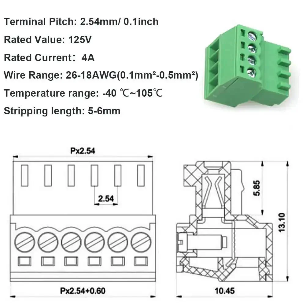 4 Pin Screw Terminal Block Connector With 2.54mm Pitch For PCB Mount, 125V 4A Rating, Supports AWG 26 To 18 Cables, Plug In No Soldering Required, Easy To Use For Prototyping, DIY Electronics Projects - Image 5