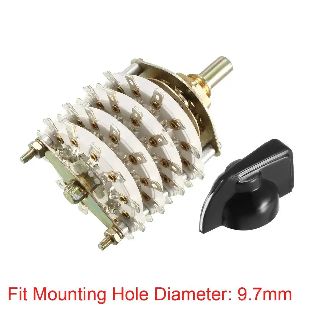 4 Pole 11 Position Rotary Switch Selector With 4 Deck Band Channel And Plastic Knob, 48 Pins, Fits 9.7mm Mount Hole, 6mm Shaft, Shaft Length 11.7mm, Includes Mounting Nut For DIY Electronics And Audio Projects - Image 3