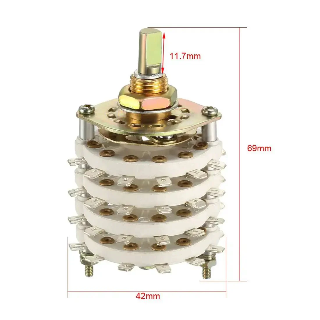 4 Pole 11 Position Rotary Switch Selector With 4 Deck Band Channel And Plastic Knob, 48 Pins, Fits 9.7mm Mount Hole, 6mm Shaft, Shaft Length 11.7mm, Includes Mounting Nut For DIY Electronics And Audio Projects - Image 4