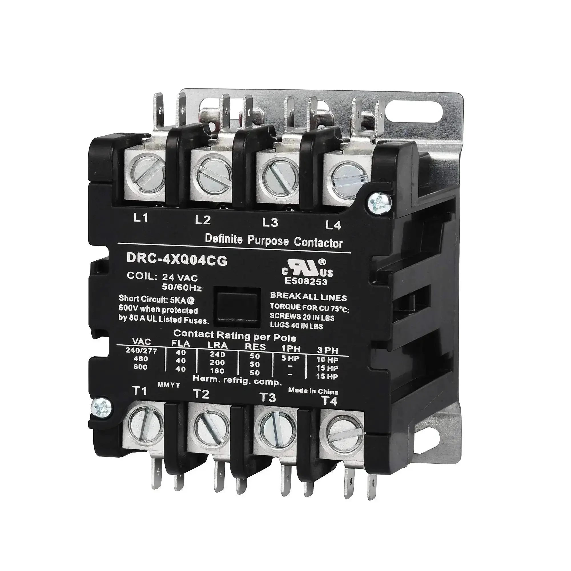 4 Pole 40 Amp 120V Coil Contactor For HVAC And Refrigeration Systems, Built Tough, UL Recognized And UL 60335 Approved, Siemens Compatible, Class F Insulation, Industrial Lighting And Heating Contactor - Image 2