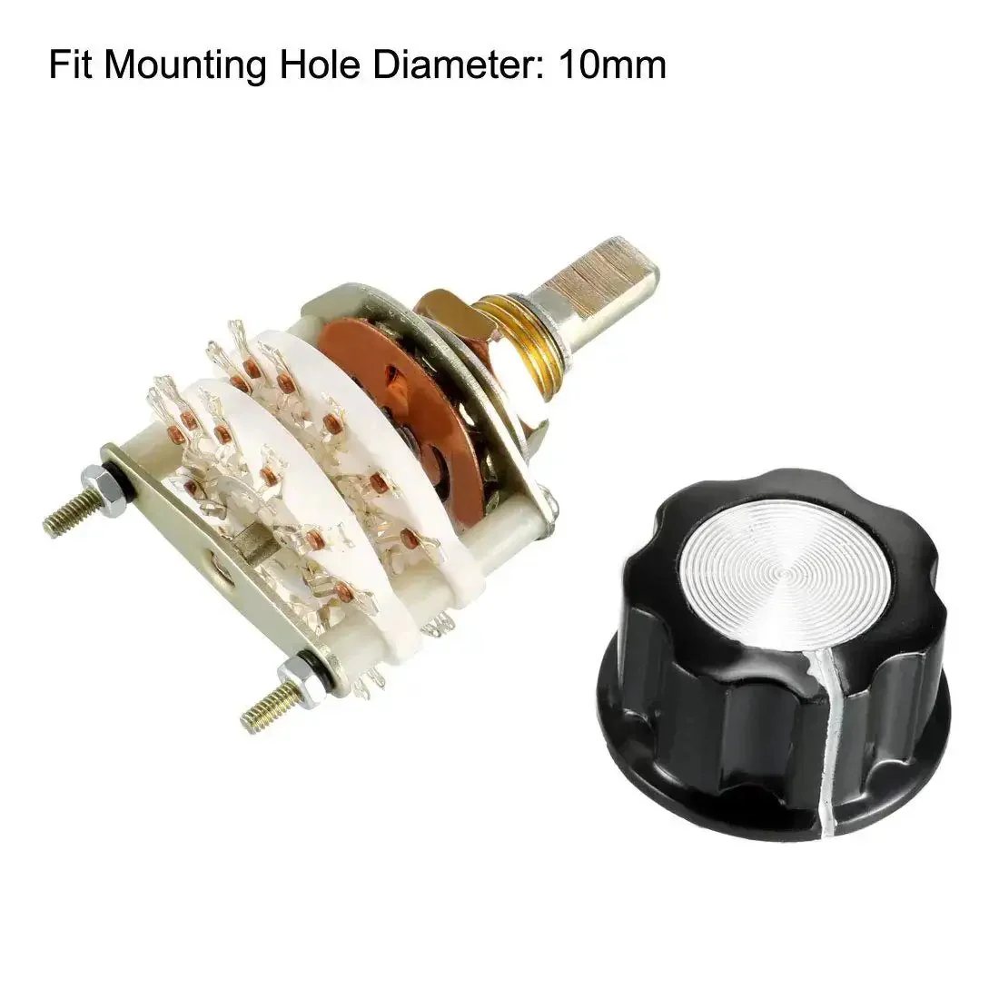 4 Pole 5 Throw Rotary Switch With 2 Deck Band Channel, Plastic Knob, 24 Pins, 10mm Mount Hole, 6mm Shaft, Perfect For DIY Electronics, Audio Projects, And Control Panels - Image 3