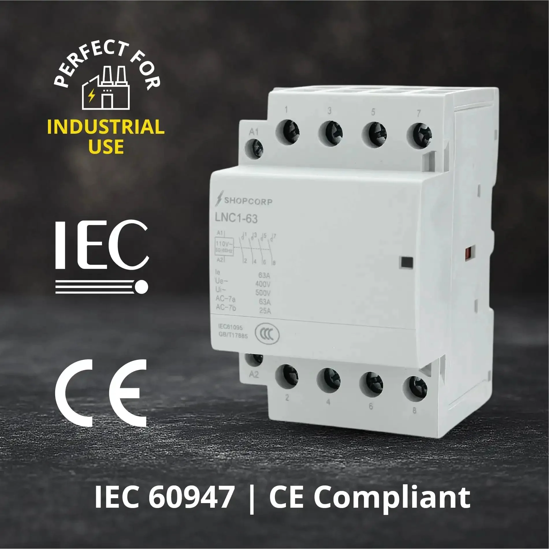 4 Pole AC Contactor With 120V Coil Normally Open, 60A IEC 400V Rating, 110/120VAC Coil, Motor Load Up To 40A And Lighting Load 60A, No-Fuss Silent Operation, DIN Rail Mount Base - Image 2
