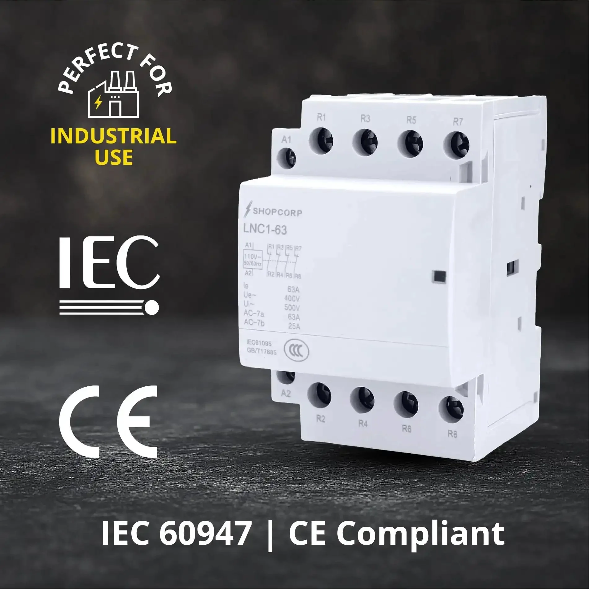 4 Pole Contactor With 110 120V Coil, 63A Normally Closed NC, Heavy Duty Silent Operation, DIN Rail Mount, Industrial Grade For HVAC And Compressor, Suitable For Motor And Lighting Loads, IEC EN Compliant - Image 4