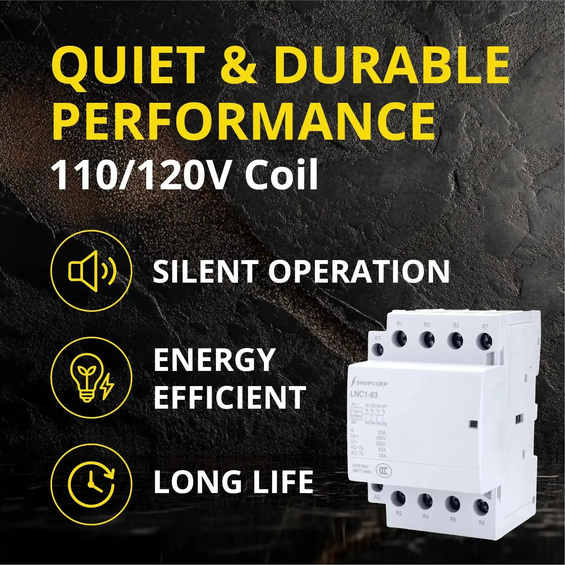 4 Pole Contactor With 110 120V Coil, 63A Normally Closed NC, Heavy Duty Silent Operation, DIN Rail Mount, Industrial Grade For HVAC And Compressor, Suitable For Motor And Lighting Loads, IEC EN Compliant - Image 5