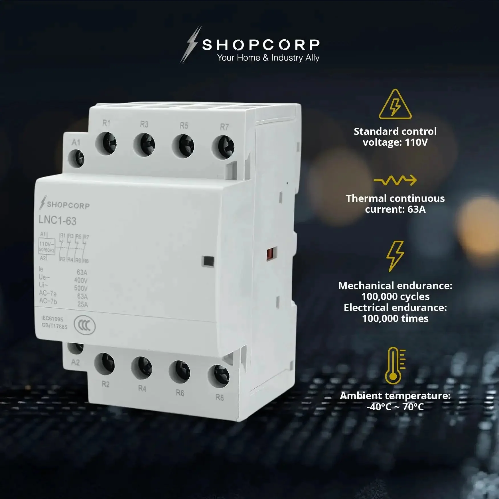 4 Pole Contactor With 110 120V Coil, 63A Normally Closed NC, Heavy Duty Silent Operation, DIN Rail Mount, Industrial Grade For HVAC And Compressor, Suitable For Motor And Lighting Loads, IEC EN Compliant - Image 6