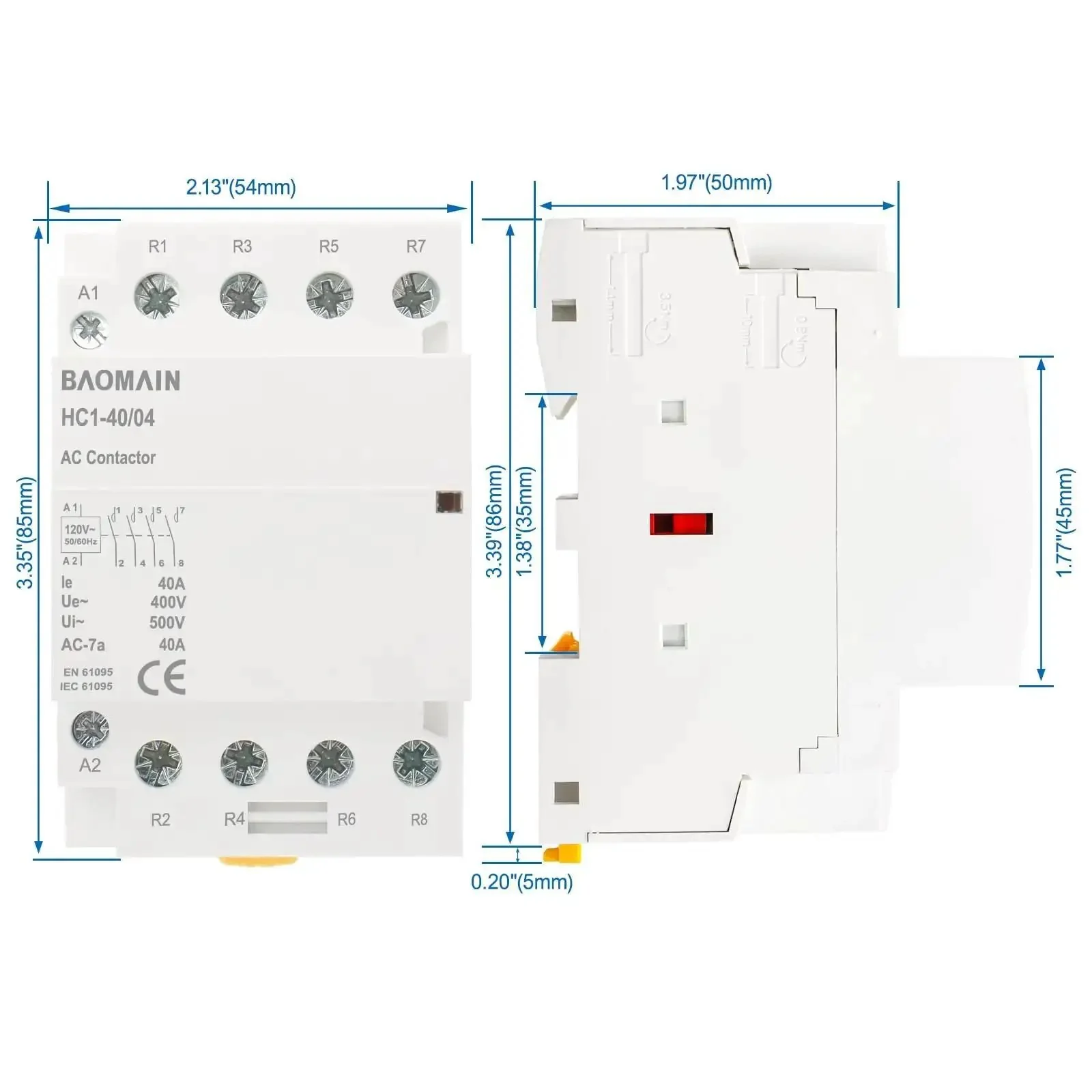 4 Pole Modular Contactor 120V AC 40A Heavy-Duty With 4NC Normally Closed Contacts, DIN Rail Mount, For HVAC Systems, Motors, Pumps And Lighting Control, Fail-Safe Emergency Cutoff Ready - Image 2