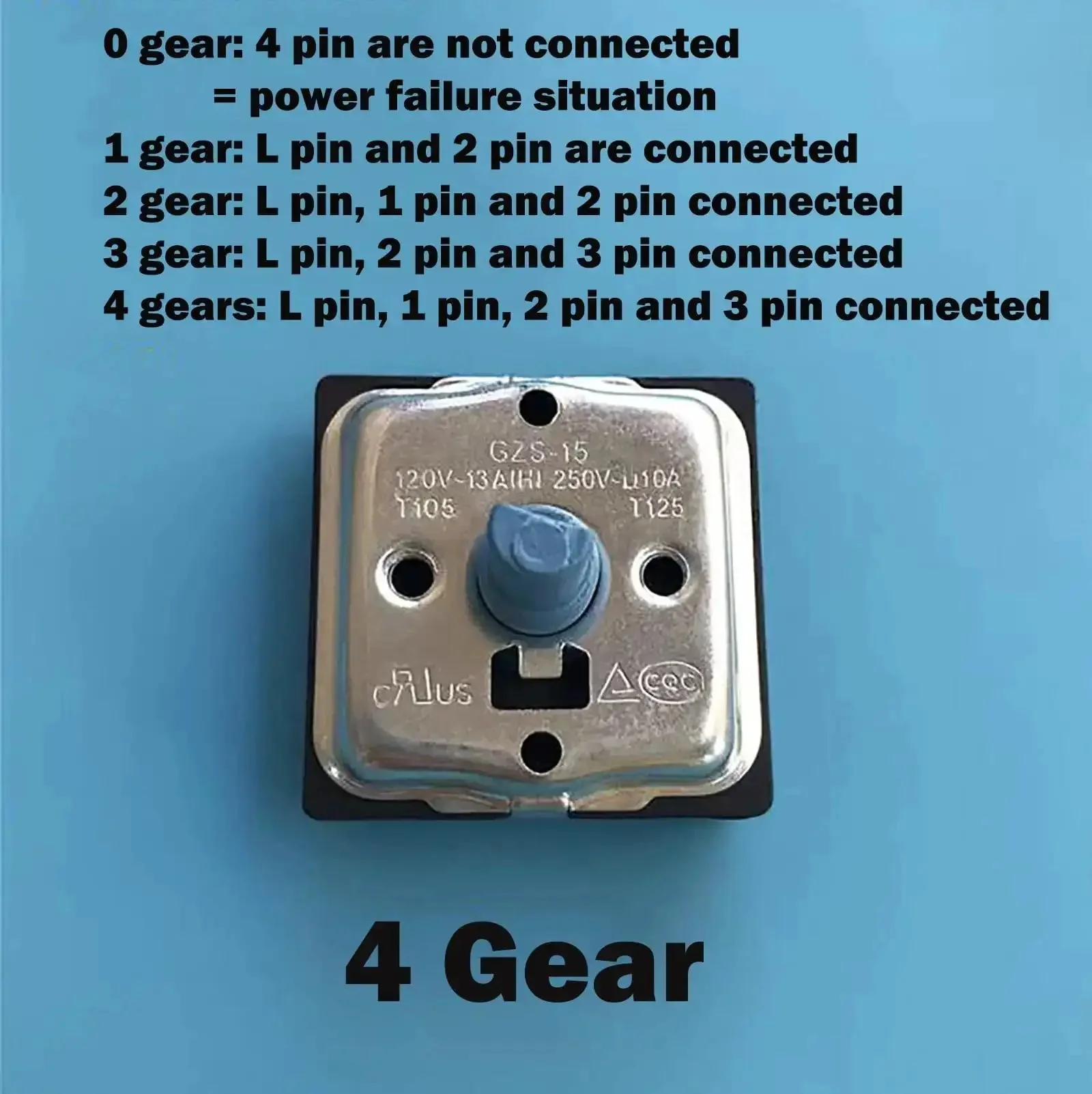 4 Position Rotary Switch For Electric Heaters And Radiators With 2 Gear 3 Gear Or 4 Gear Options, Swap In High Temp Flame Retardant Shell, 13A At 120V And 10A At 250V, Replacement Part, Easy Install, Fan Speed Selector - Image 7