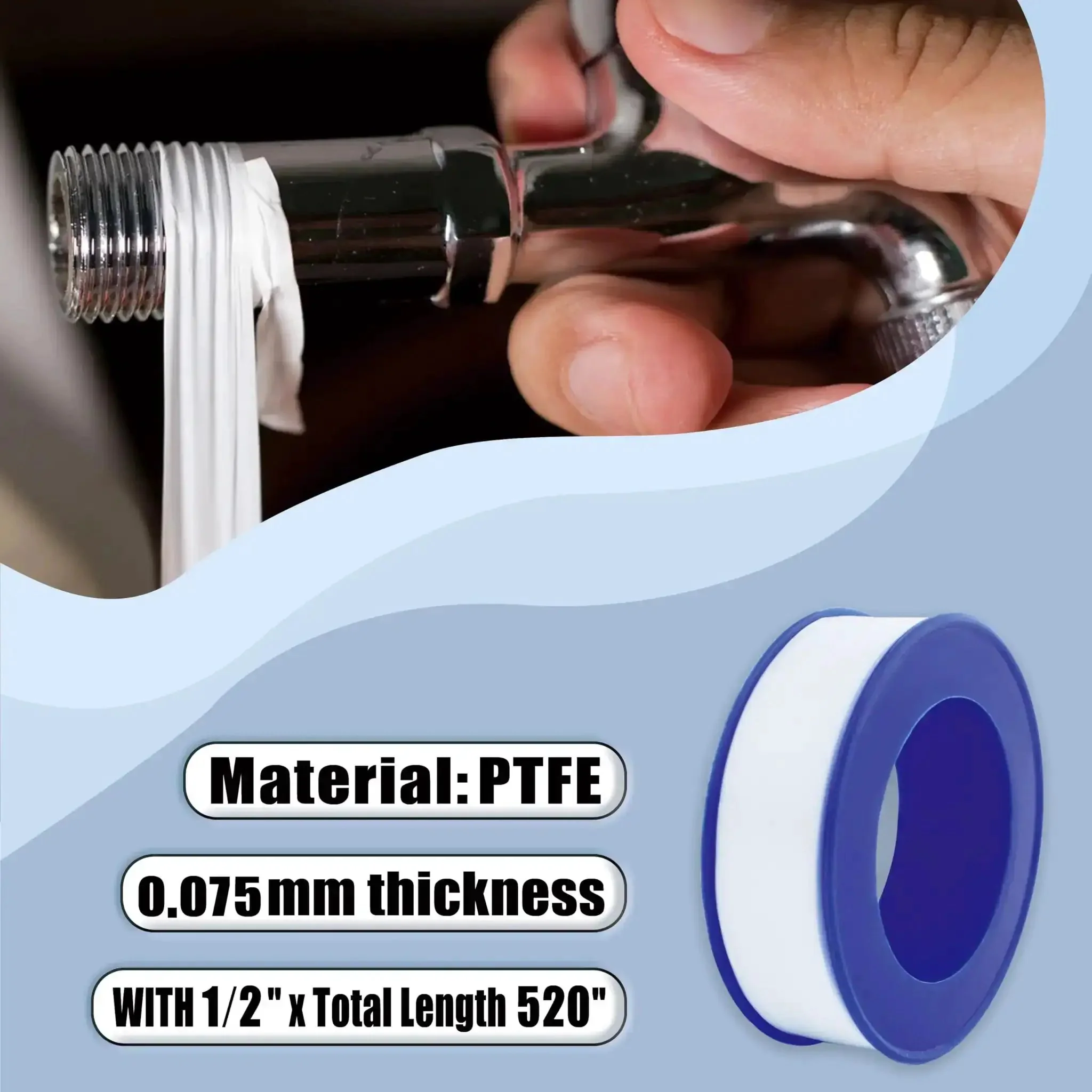 4 Rolls One Half Inch By 520 Inch PTFE Thread Seal Tape Premium Teflon Tape For Plumbing And Shower Heads High Density Leakproof Sealant For Water Pipes DIY Home Plumbing Accessories Comes With Plumbers Hemp - Image 7
