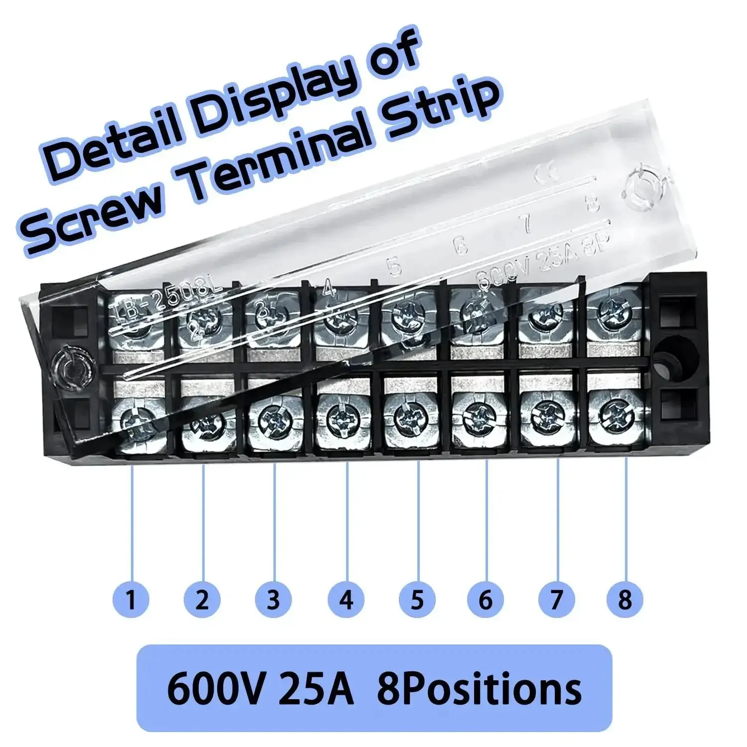4 Sets 8-Position 600V 25A Terminal Blocks With Cover, Dual Row Ground Bus Bar Wire Screw Terminal Kit, Easy Wiring, Clean Install, Pre Insulated Terminal Strips WW004-2508 - Image 3