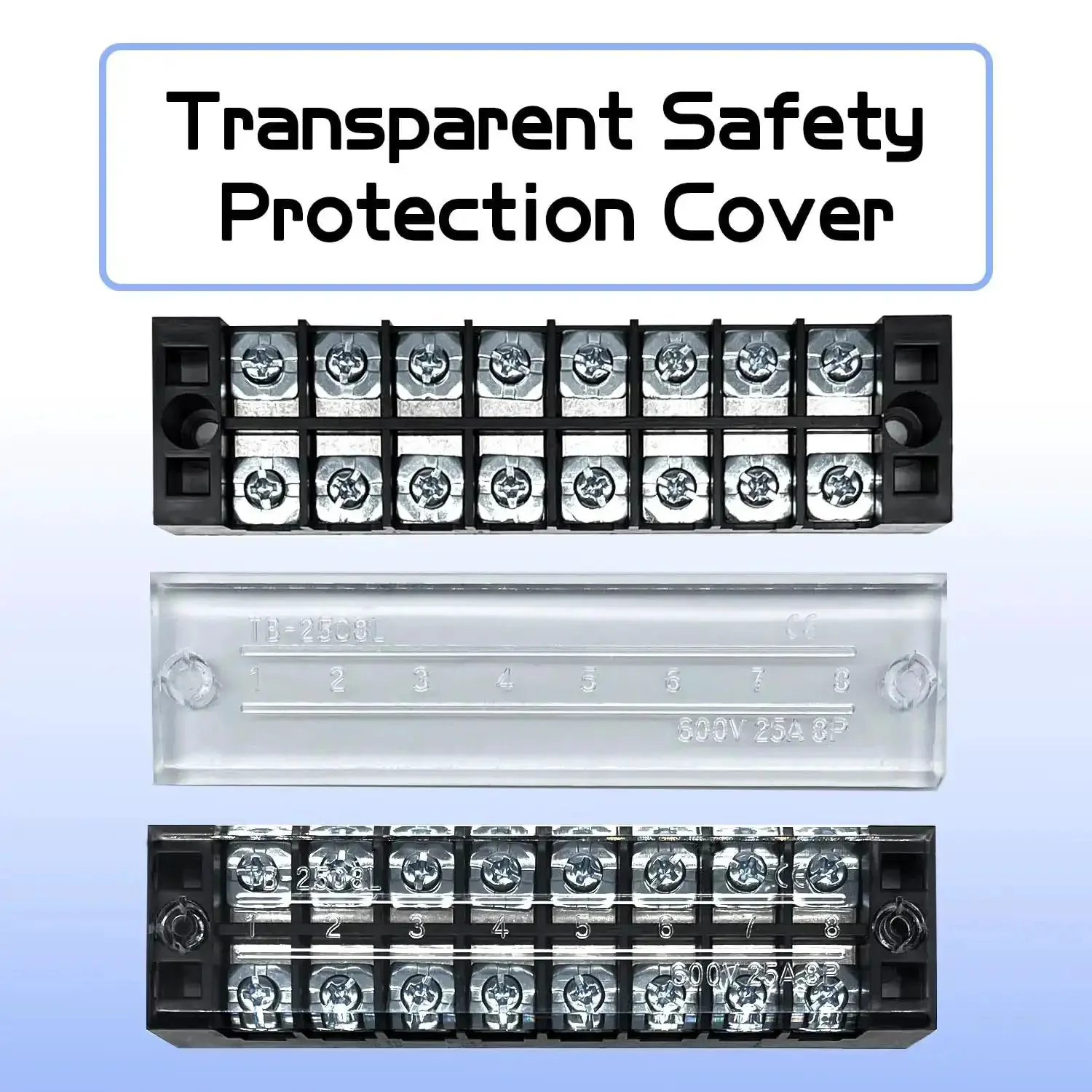 4 Sets 8-Position 600V 25A Terminal Blocks With Cover, Dual Row Ground Bus Bar Wire Screw Terminal Kit, Easy Wiring, Clean Install, Pre Insulated Terminal Strips WW004-2508 - Image 6