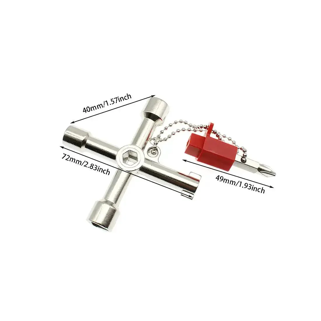 4 Way Cross Water Meter Key Zinc Alloy Multifunction Key For Universal Control Cabinets And Electrical Panels Built To Last Durable Cross Key With Chain Handy Multi Purpose Tool For Meters Trains Cars Elevators Subways And More - Image 3