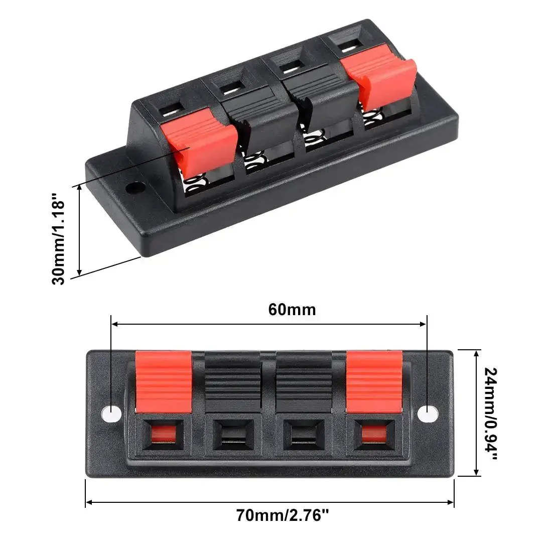4 Way Spring Push Release Speaker Terminal Block Socket With 4 Pins And 4 Positions, Red Black Polarity, Spring Loaded Connector For Custom Speaker Builds And Upgrades, Easy Wire Hookups And Solid Connection - Image 2