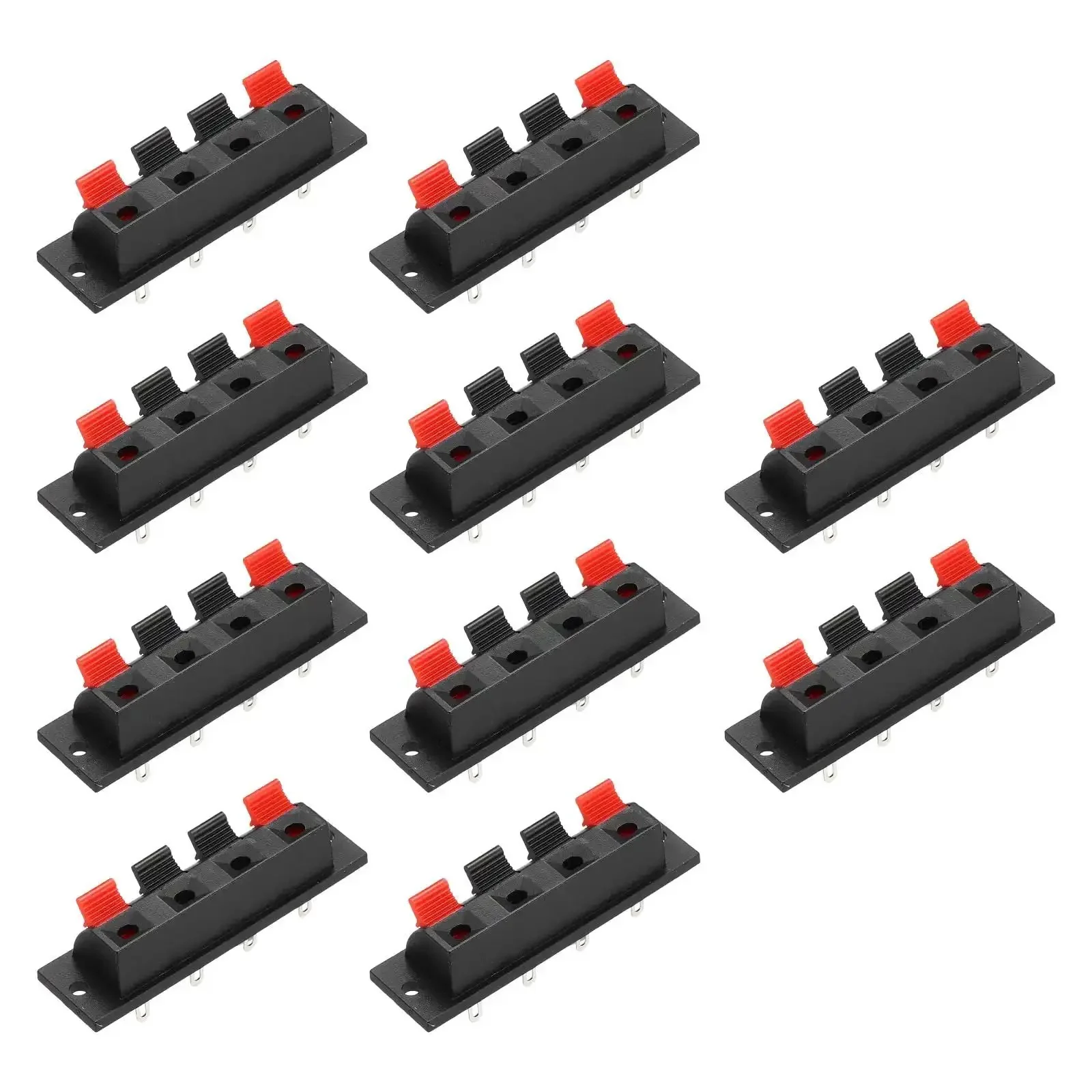 4 Way Spring Terminal Clip Push Release Connector Plate For Speaker Wire Strip Block WP4-7 10Pcs With Red Black Polarity Coding Easy Mount Test Clip For Audio Upgrades