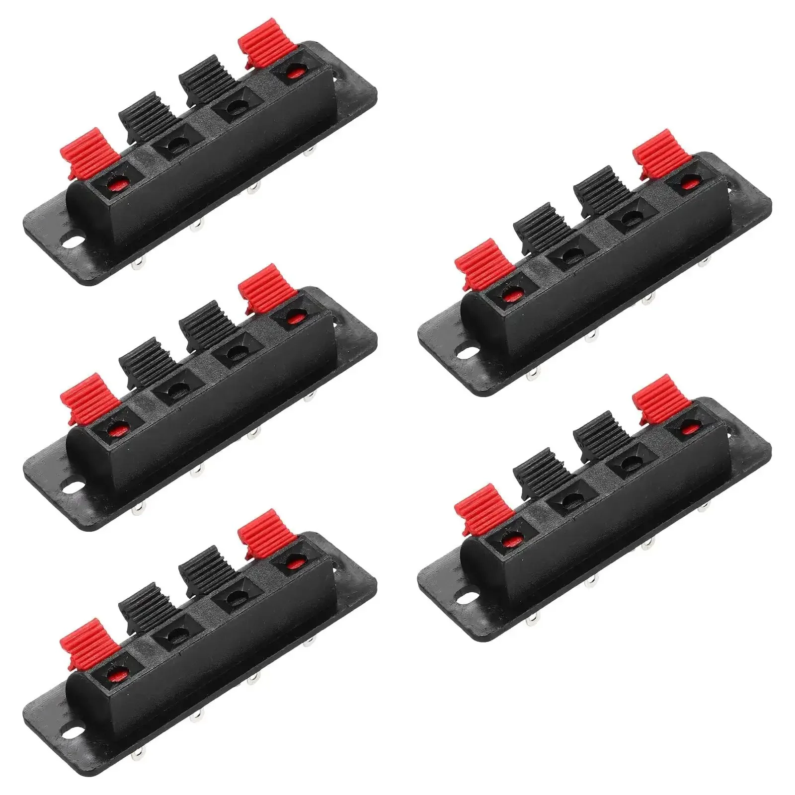 4 Way Spring Terminal Clip Push Release Connector Plate For Speaker Socket And Test Clip WP4-4 5 Piece Pack Red Black Polarity Coding Handy Plug And Play Ready DIY Audio Terminal Block Strip For Speaker Upgrades