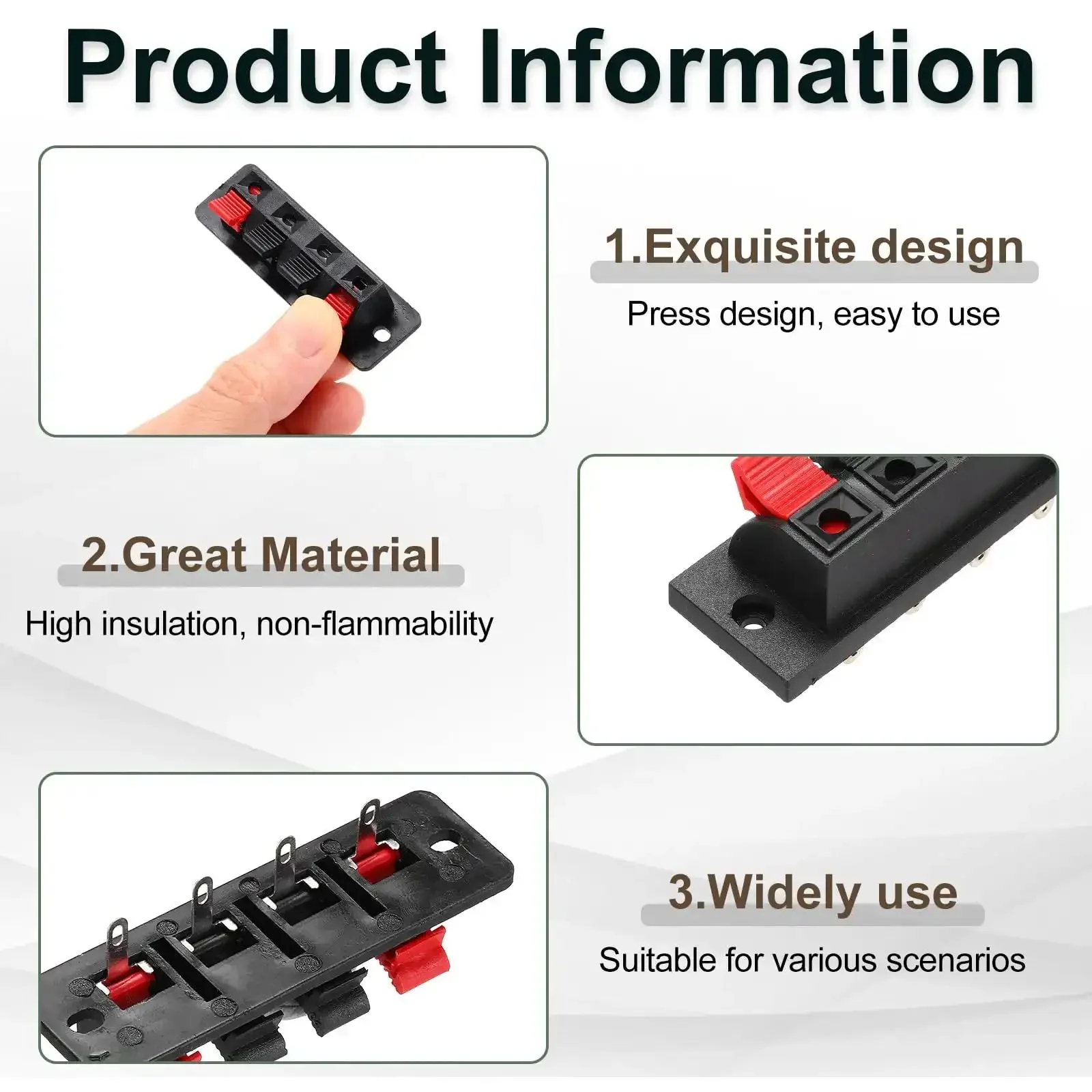 4 Way Spring Terminal Clip Push Release Connector Plate For Speaker Socket And Test Clip WP4-4 5 Piece Pack Red Black Polarity Coding Handy Plug And Play Ready DIY Audio Terminal Block Strip For Speaker Upgrades - Image 5