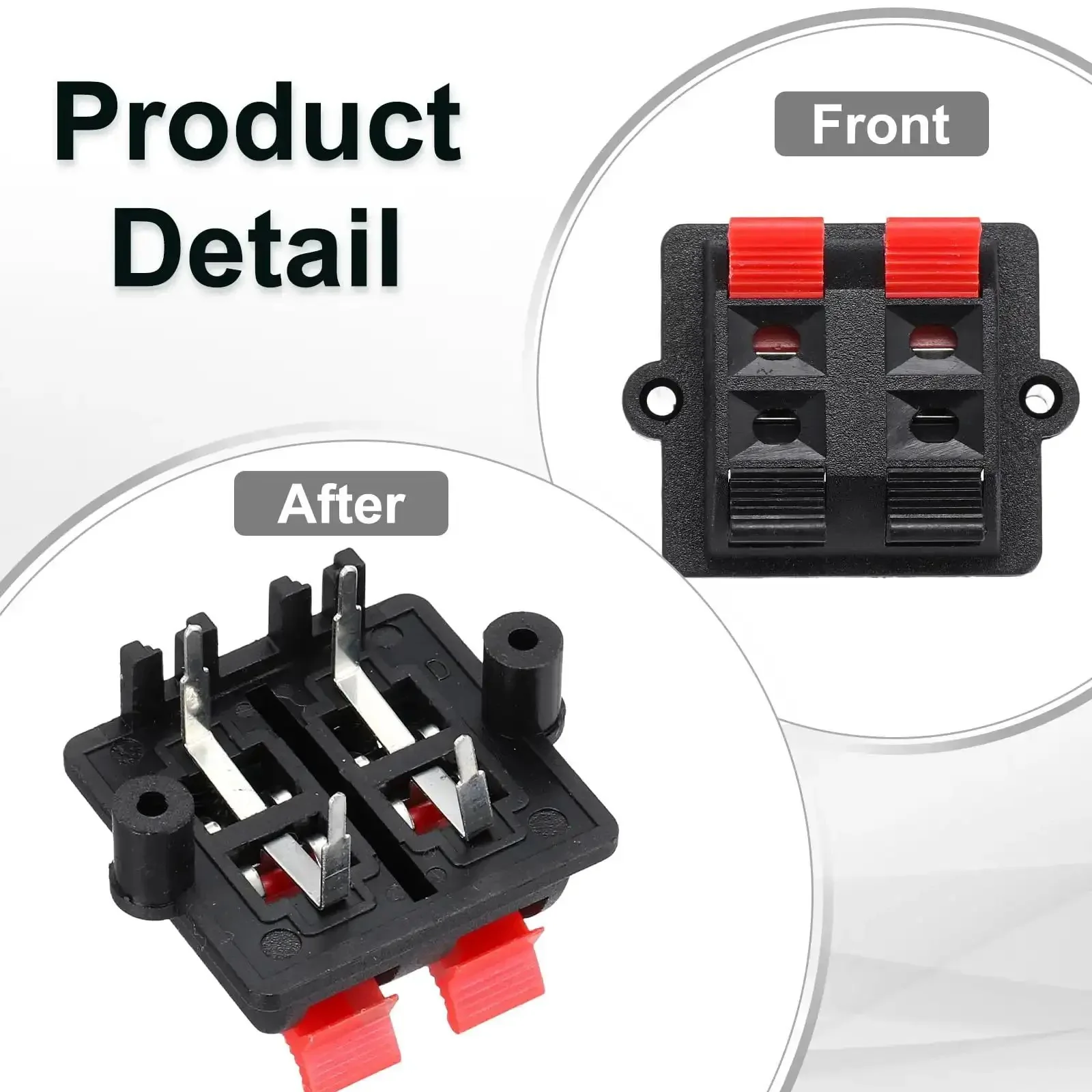 4 Way Spring Terminal Clip Push Release Connector Plate Jack Socket Speaker Terminal Strip Block Test Clip WP4-03B 2 Pieces Red Black Polarity Coding 38mm 29.5mm 25mm Mounting Hole 32mm 2.45mm Plastic Copper - Image 2