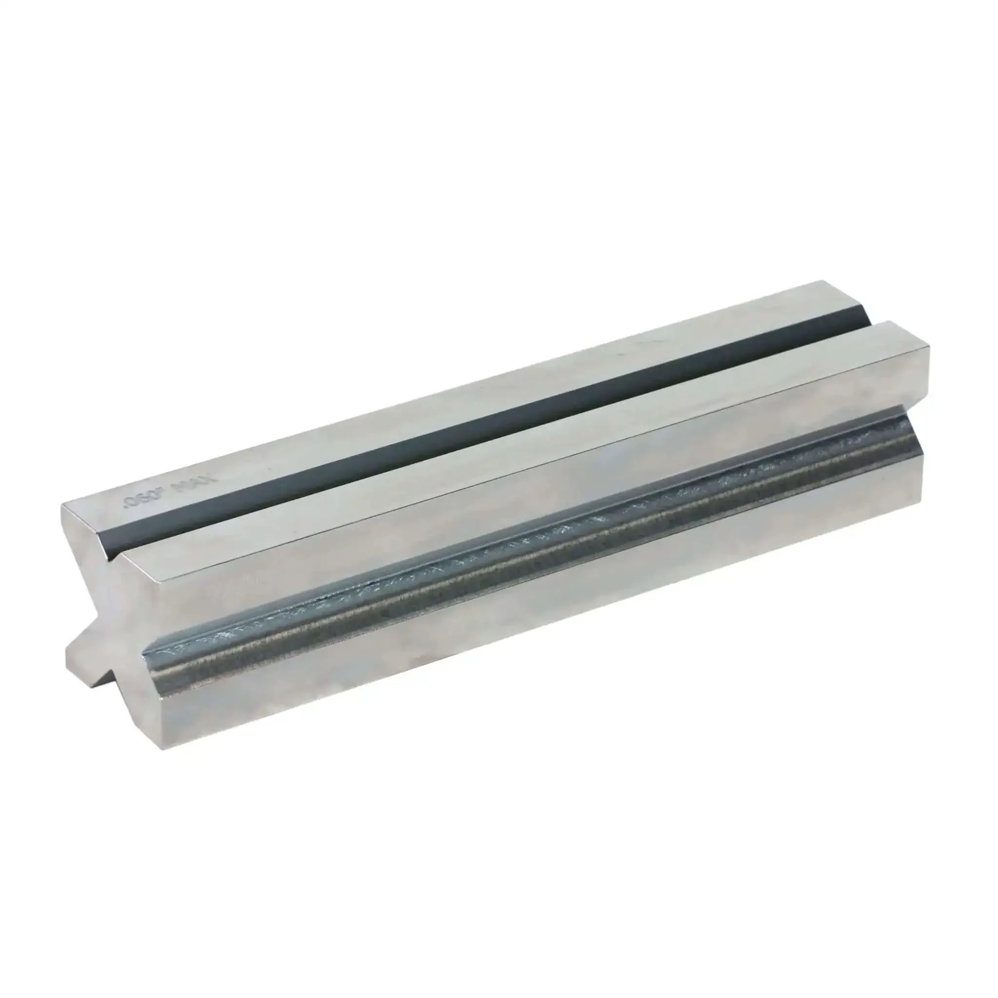 4 Way V Die Press Brake Tooling, 10 Inch Lower Die For Bends Up To 3/16 Inch Steel, Openings 1/2, 3/4, 1, 1-1/2 Inch, 4140 Tool Steel, Precision Machined, Made In USA, Ideal For Tight Radius Bends In Thin Materials