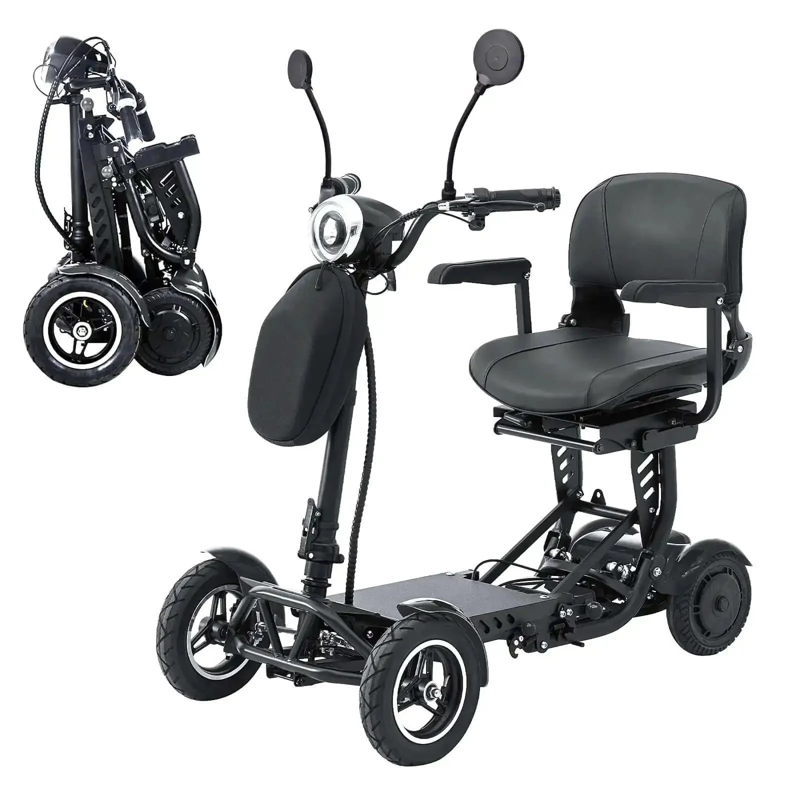 4-Wheel Foldable Electric Mobility Scooter For Adults And Seniors, All-Terrain Go-Anywhere Lightweight Ride, 300 Lb Weight Capacity, 500W Motor, 25 Mile Range, Electromagnetic Brake, 3 Speed Modes, Rearview Mirror, Black