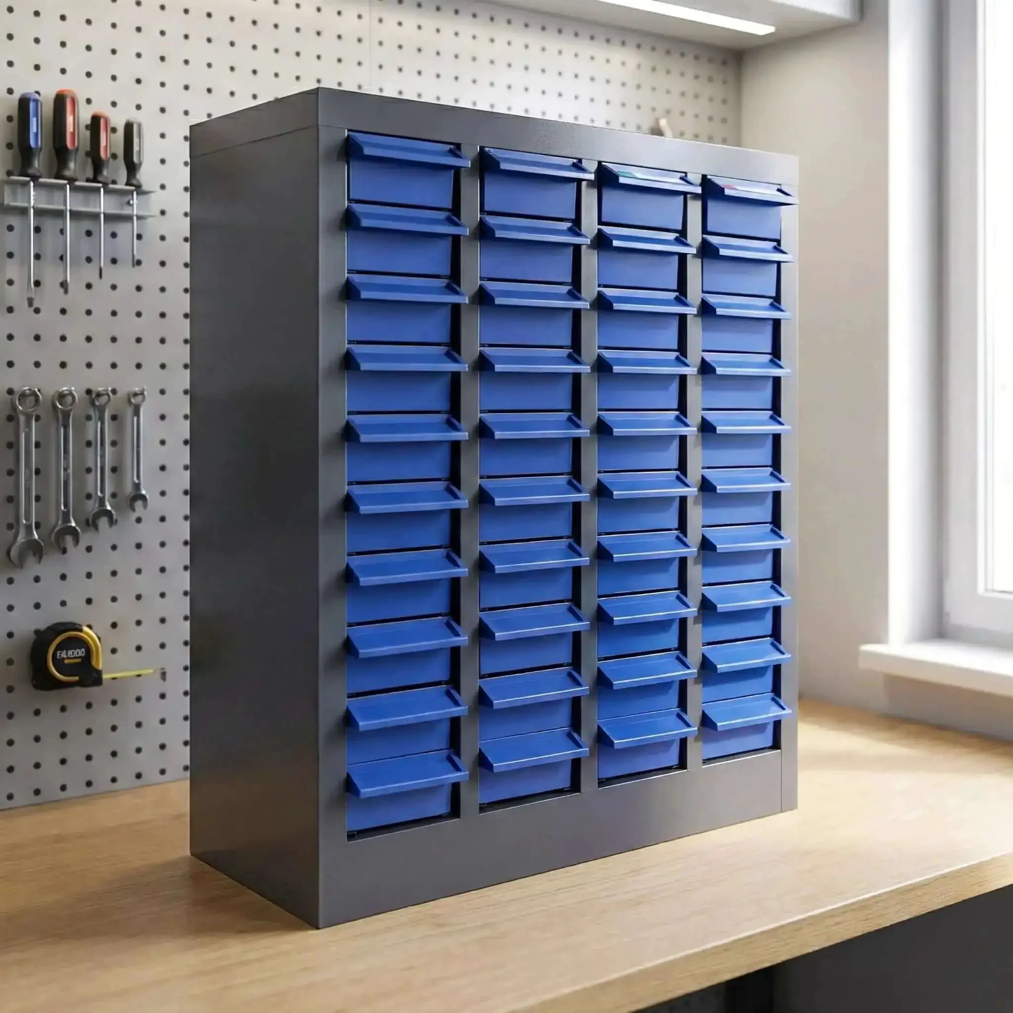 40-Drawer Bolt Bin Organizer Cabinet With ABS Drawers, Heavy-Duty Metal Storage Cabinet For Nuts, Bolts, Screws, Garage Workshop Home And Office Use, Sturdy Steel Frame And Impact-Resistant Drawers For Durable Parts Storage
