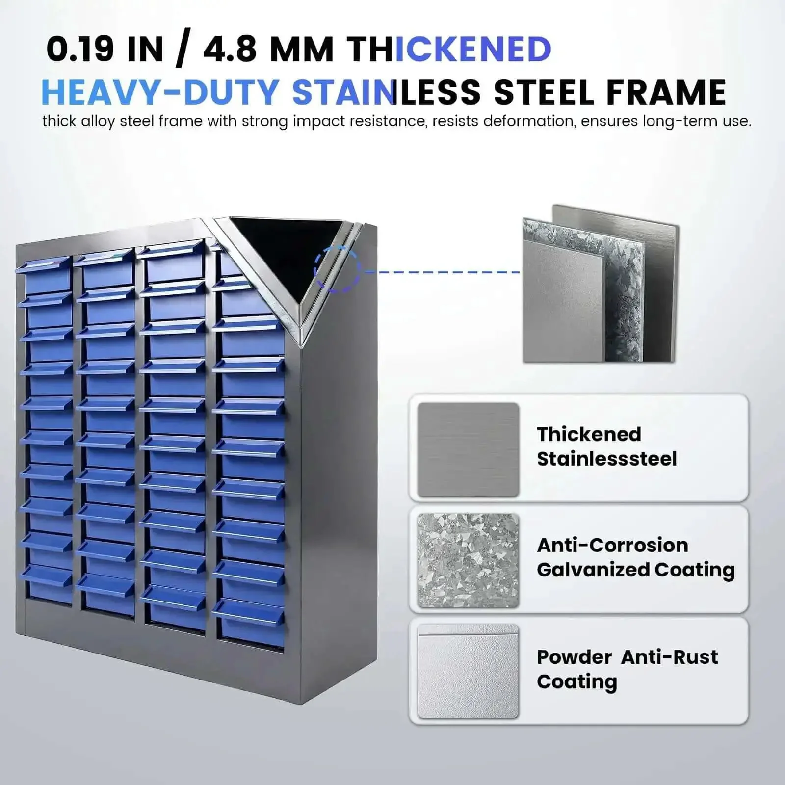 40-Drawer Bolt Bin Organizer Cabinet With ABS Drawers, Heavy-Duty Metal Storage Cabinet For Nuts, Bolts, Screws, Garage Workshop Home And Office Use, Sturdy Steel Frame And Impact-Resistant Drawers For Durable Parts Storage - Image 2