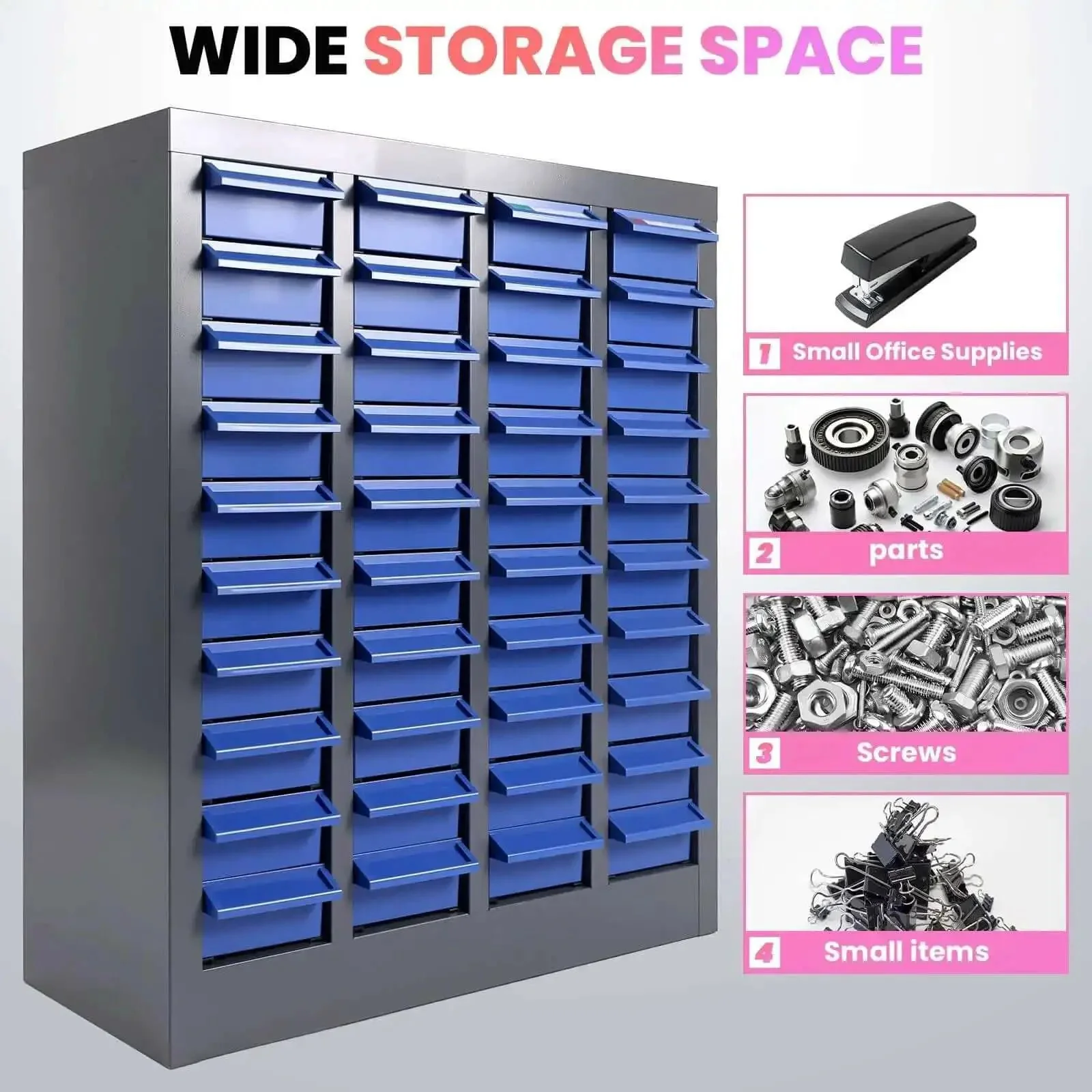40 Drawer Metal Parts Storage Cabinet With Alloy Steel Frame And Removable ABS Bins For Garage, Workshop Or Office Supplies, Heavy Duty Nut And Bolt Organizer For Easy Organization And Quick Access - Image 8