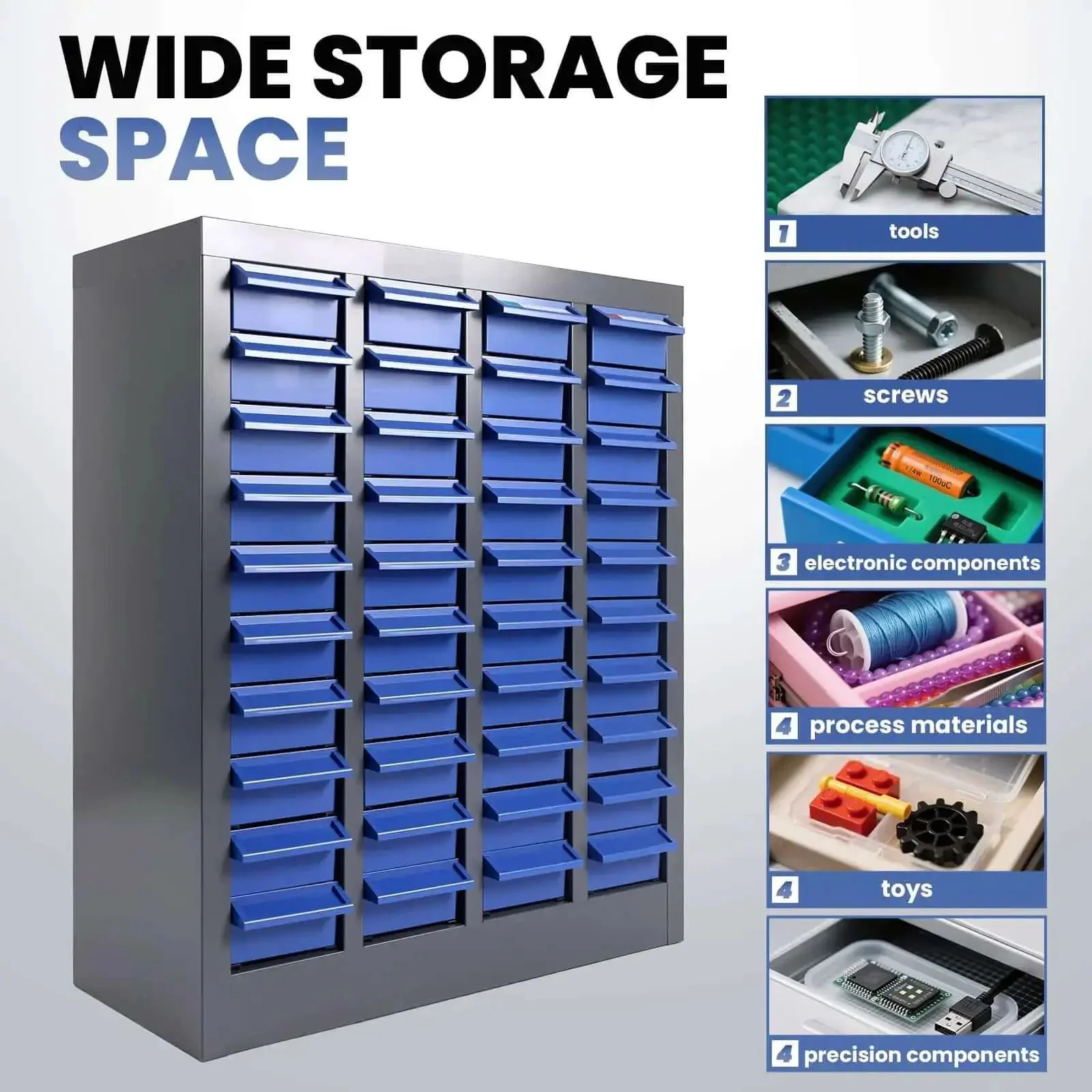 40 Drawer Nut And Bolt Organizer Cabinet With Alloy Steel And ABS Construction, 21 Inches Long By 9 Inches Wide By 25 Inches High, Heavy Duty Bolt Bins For Shop Garage Workshop Storage, Hardware Parts Cabinet - Image 3