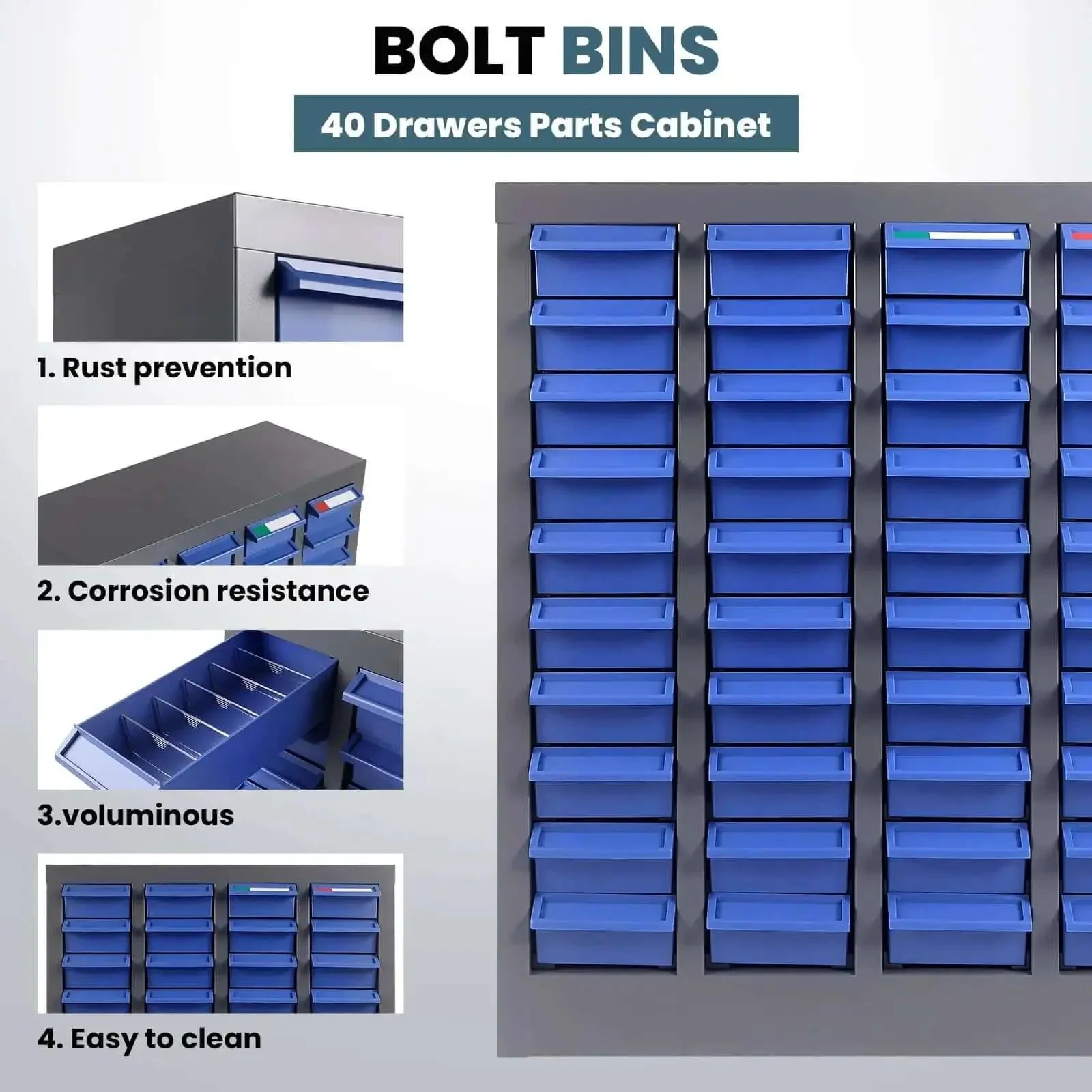 40 Drawer Parts Storage Cabinet For Garage And Workshop, Beefy Alloy Steel Frame With ABS Drawers, Nut And Bolt Organizer With 200 Dividers And 80 Labels For Easy Part Sorting - Image 6