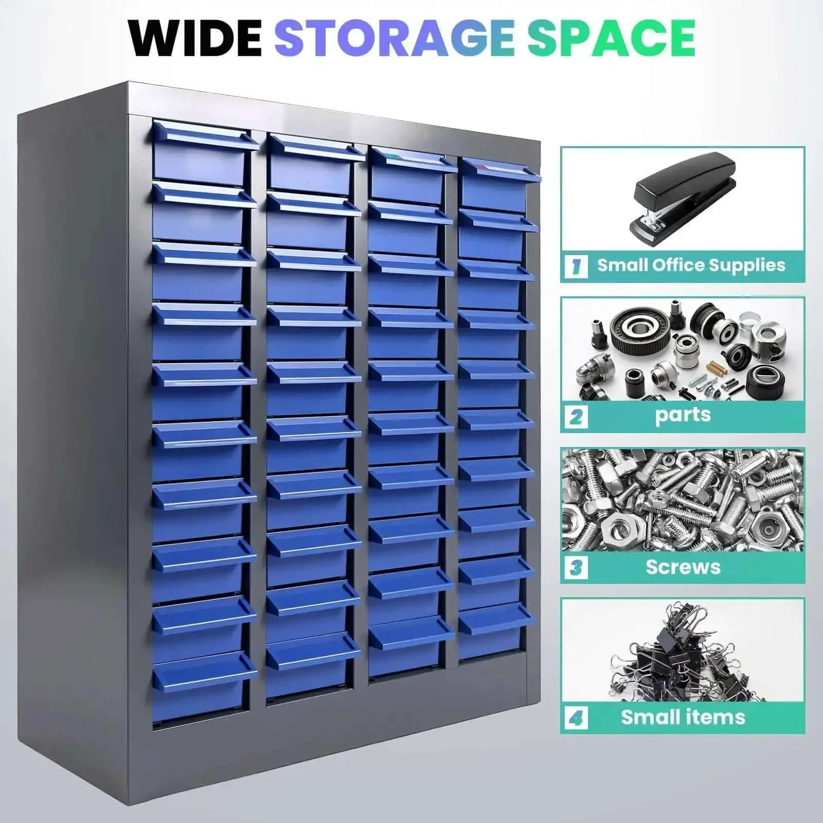 40 Drawers Bolt And Nut Tool Storage Cabinet With 200 Dividers And 80 Label Slots Tough Heavy Duty Alloy Steel Parts Cabinet For Screws Nuts Bolts Hardware In Workshop - Image 4