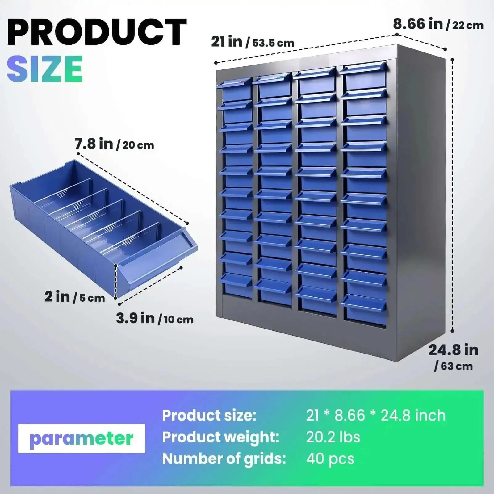 40 Drawers Bolt And Nut Tool Storage Cabinet With 200 Dividers And 80 Label Slots Tough Heavy Duty Alloy Steel Parts Cabinet For Screws Nuts Bolts Hardware In Workshop - Image 7