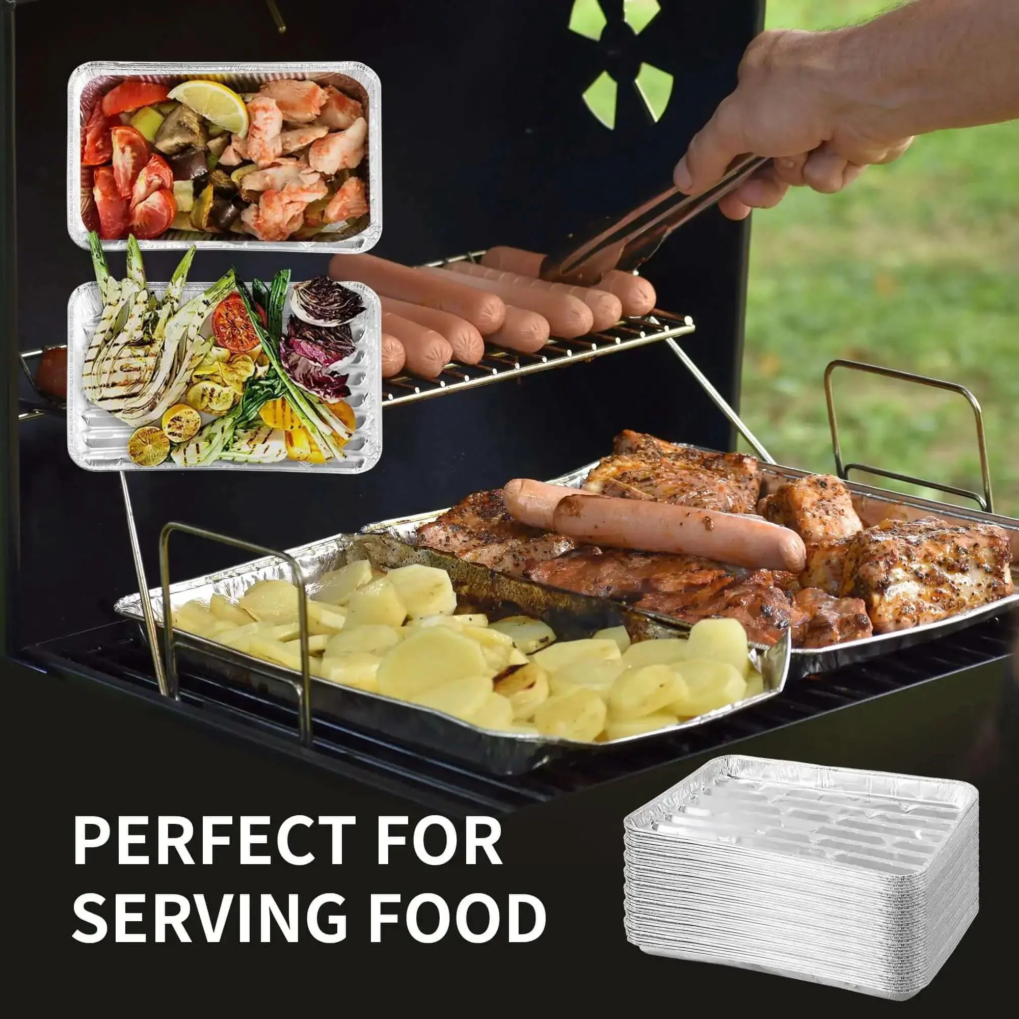 40 Pack Disposable Aluminum Broiler Pans, 13.38 by 8.81 by 1.06 Inches, Thick Aluminum Foil, Oven Safe Nonstick Grilling and Baking Trays for Oven, BBQ, Takeout, Meal Prep, Easy Cleanup - Image 3